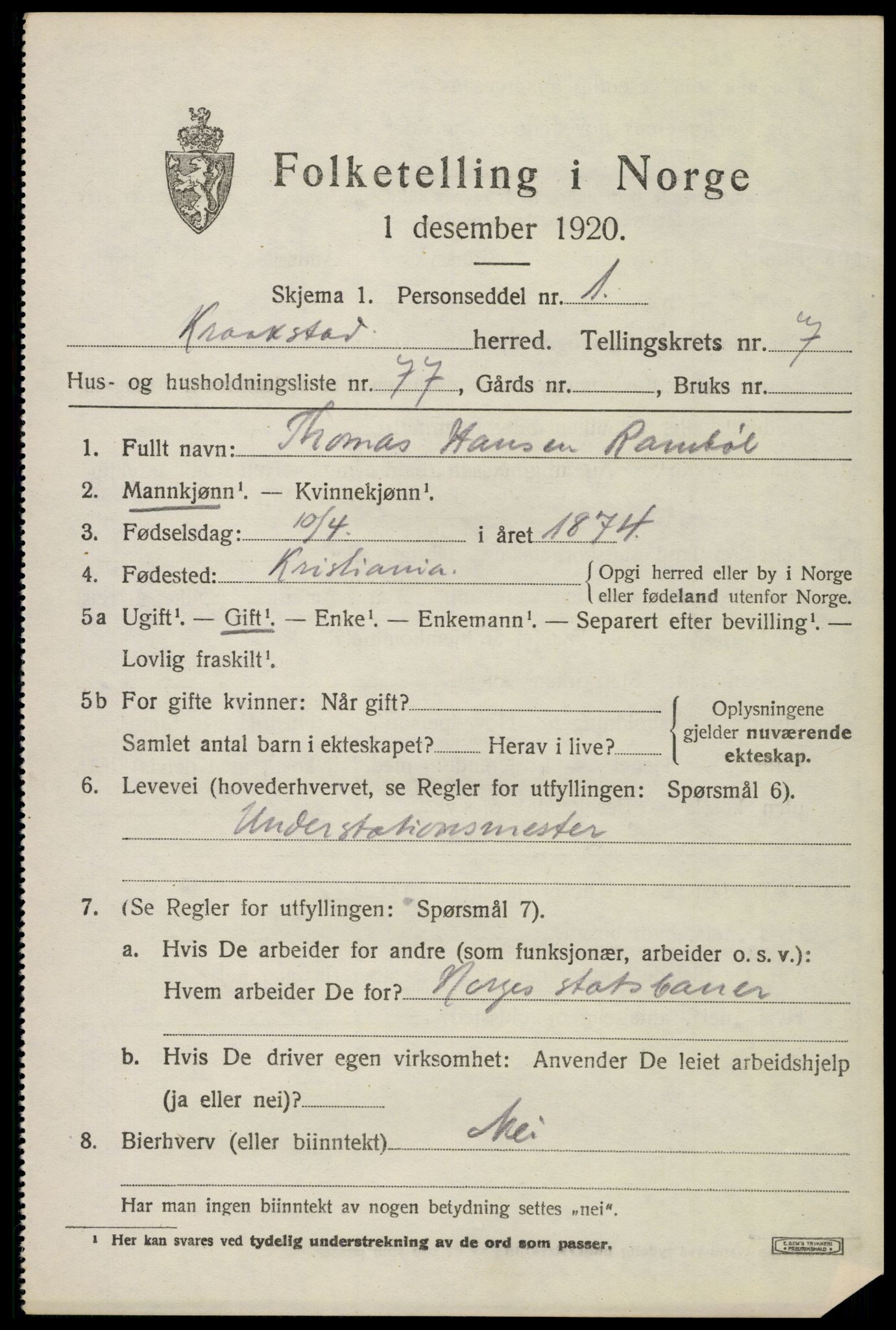 SAO, 1920 census for Kråkstad, 1920, p. 8141