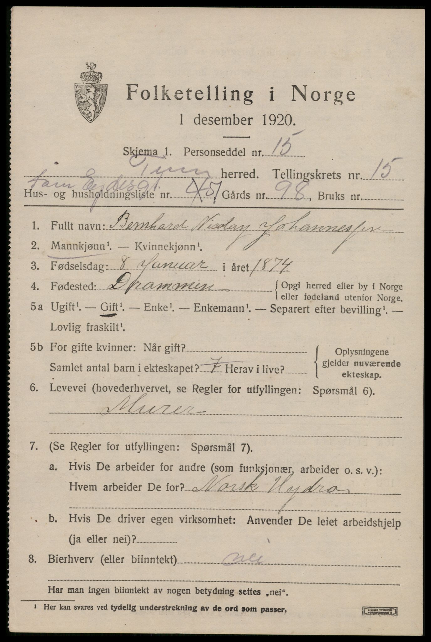 SAKO, 1920 census for Tinn, 1920, p. 13740