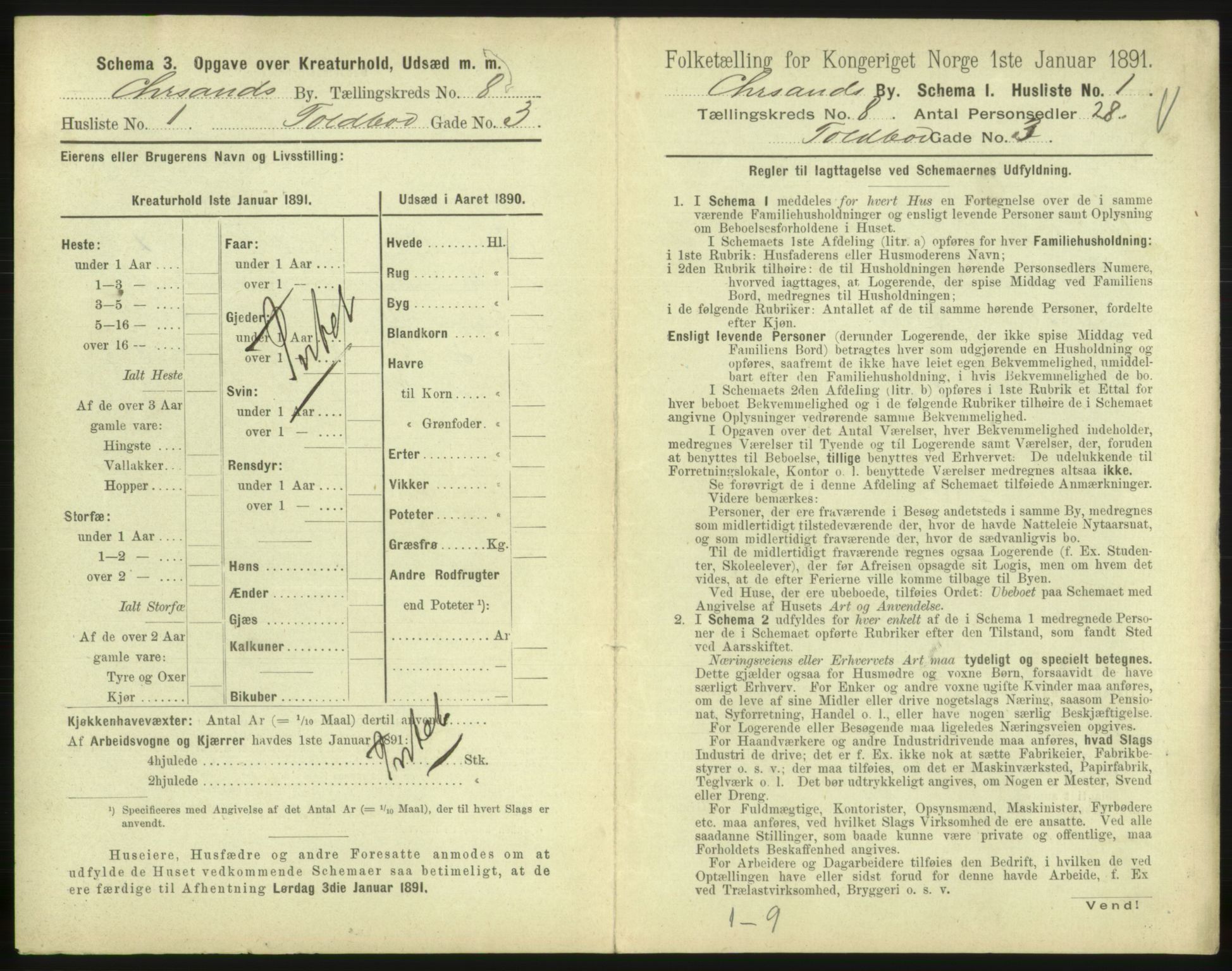 RA, 1891 census for 1001 Kristiansand, 1891, p. 592