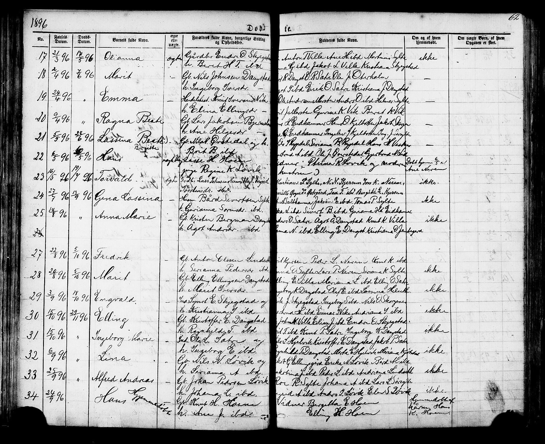 Ministerialprotokoller, klokkerbøker og fødselsregistre - Møre og Romsdal, SAT/A-1454/541/L0547: Parish register (copy) no. 541C02, 1867-1921, p. 62