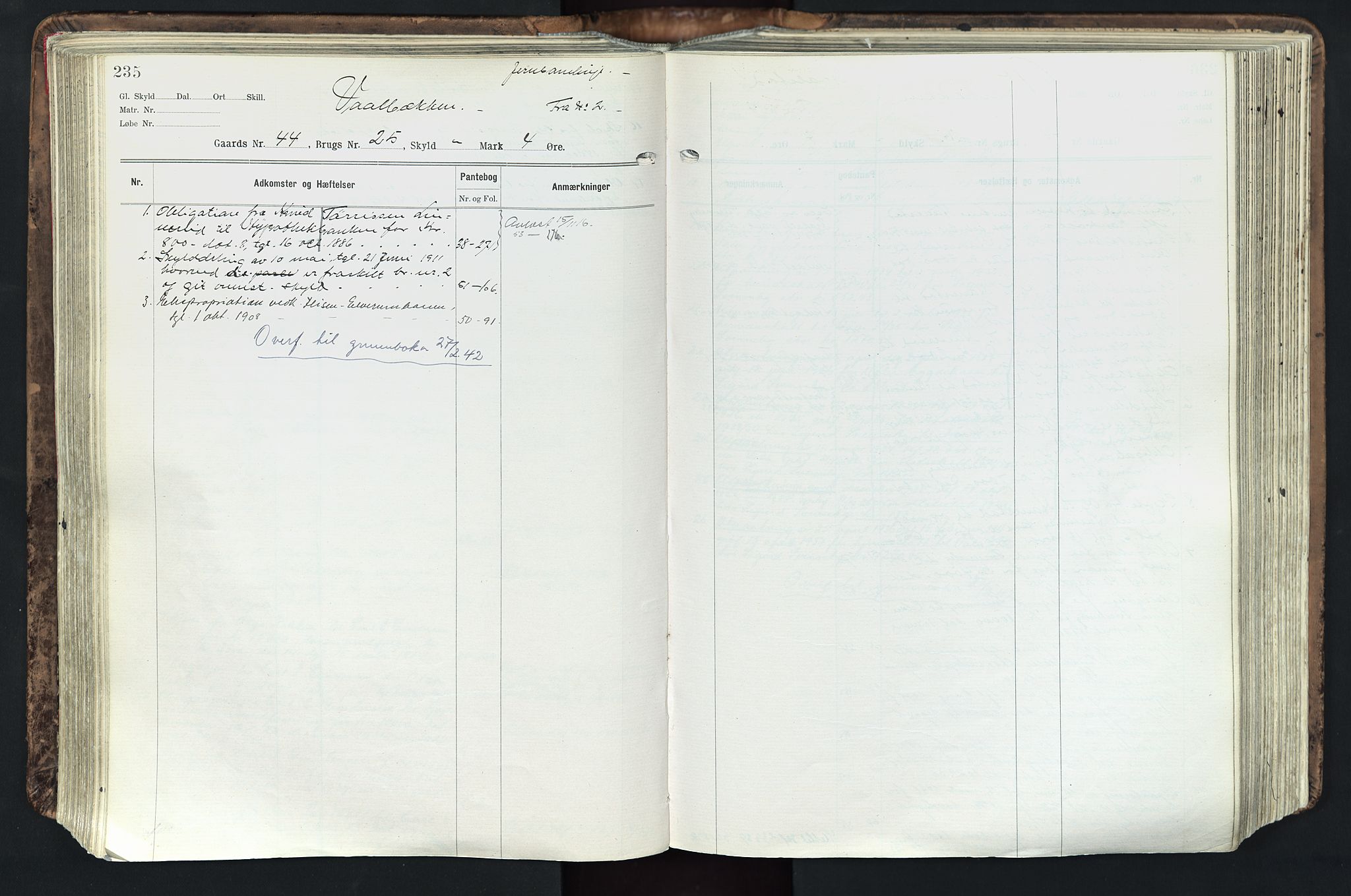 Solør tingrett, AV/SAH-TING-008/H/Ha/Hak/L0003: Mortgage register no. III, 1900-1935, p. 235