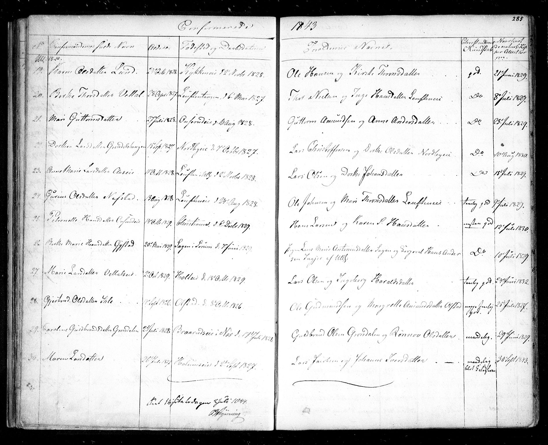 Ullensaker prestekontor Kirkebøker, AV/SAO-A-10236a/F/Fa/L0014.b: Parish register (official) no. I 14B, 1836-1850, p. 285