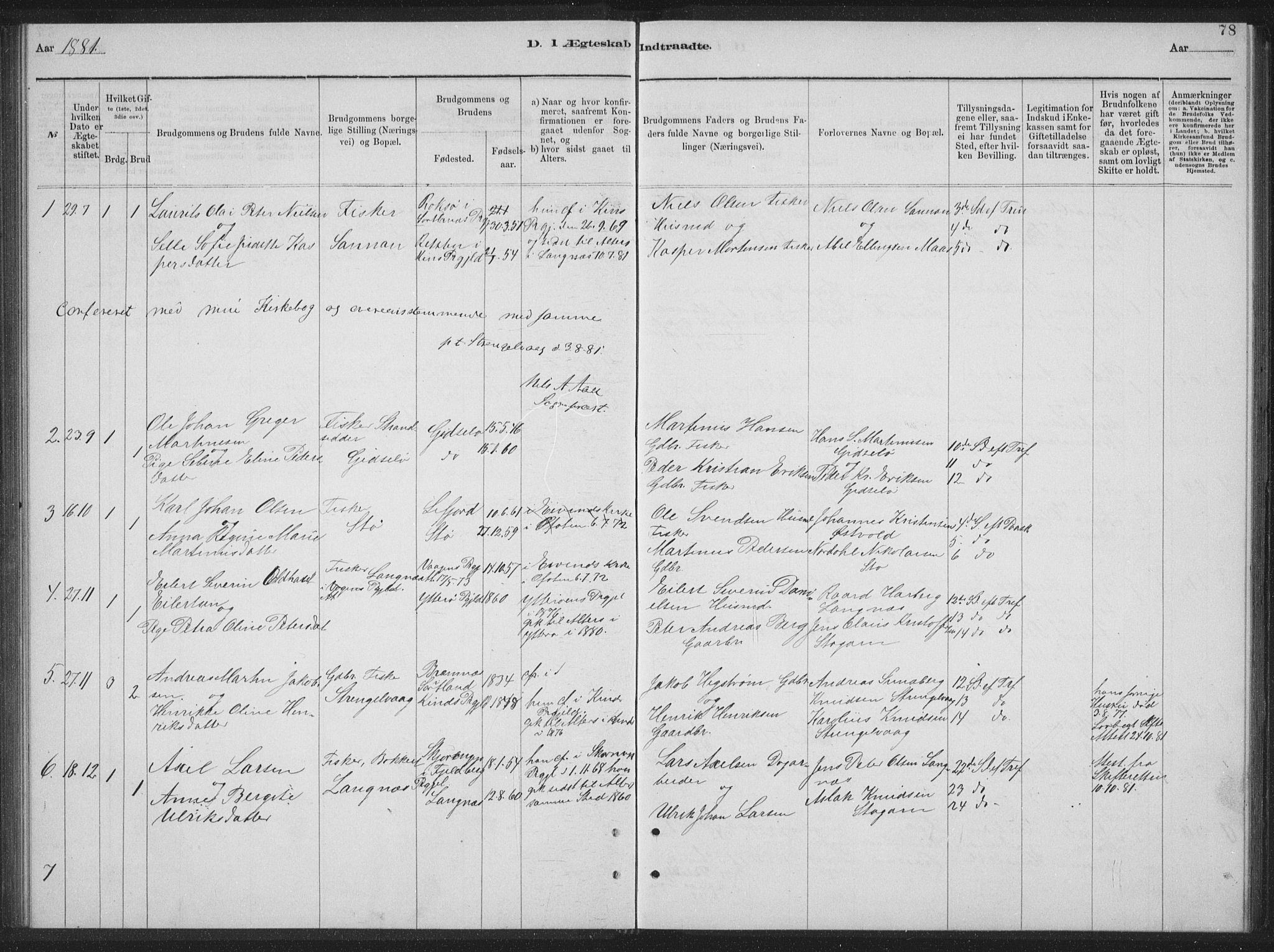 Ministerialprotokoller, klokkerbøker og fødselsregistre - Nordland, AV/SAT-A-1459/894/L1359: Parish register (copy) no. 894C02, 1877-1884, p. 78