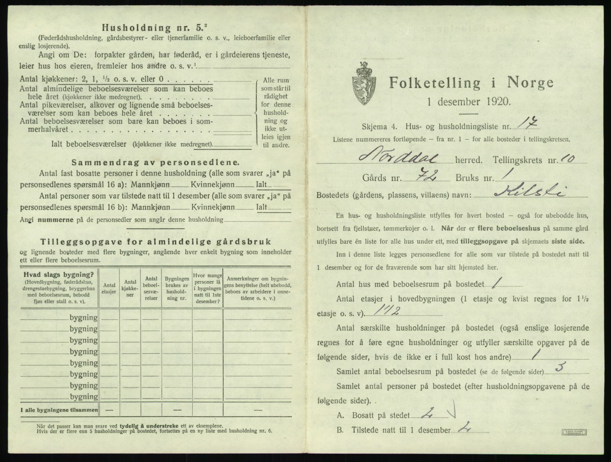 SAT, 1920 census for Norddal, 1920, p. 847