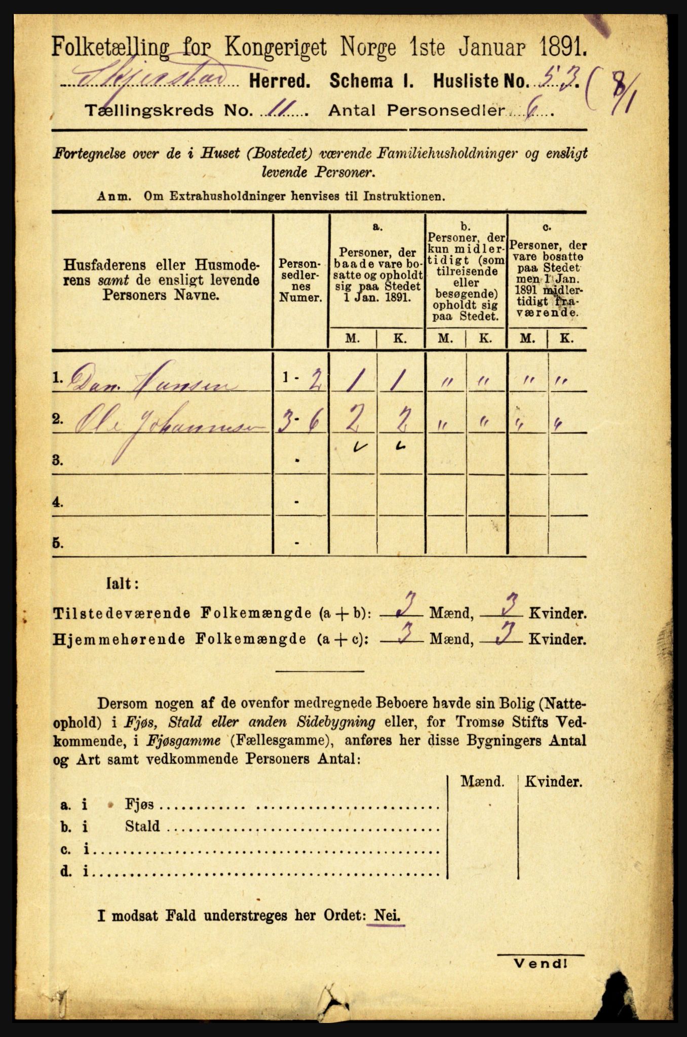 RA, 1891 census for 1842 Skjerstad, 1891, p. 3586