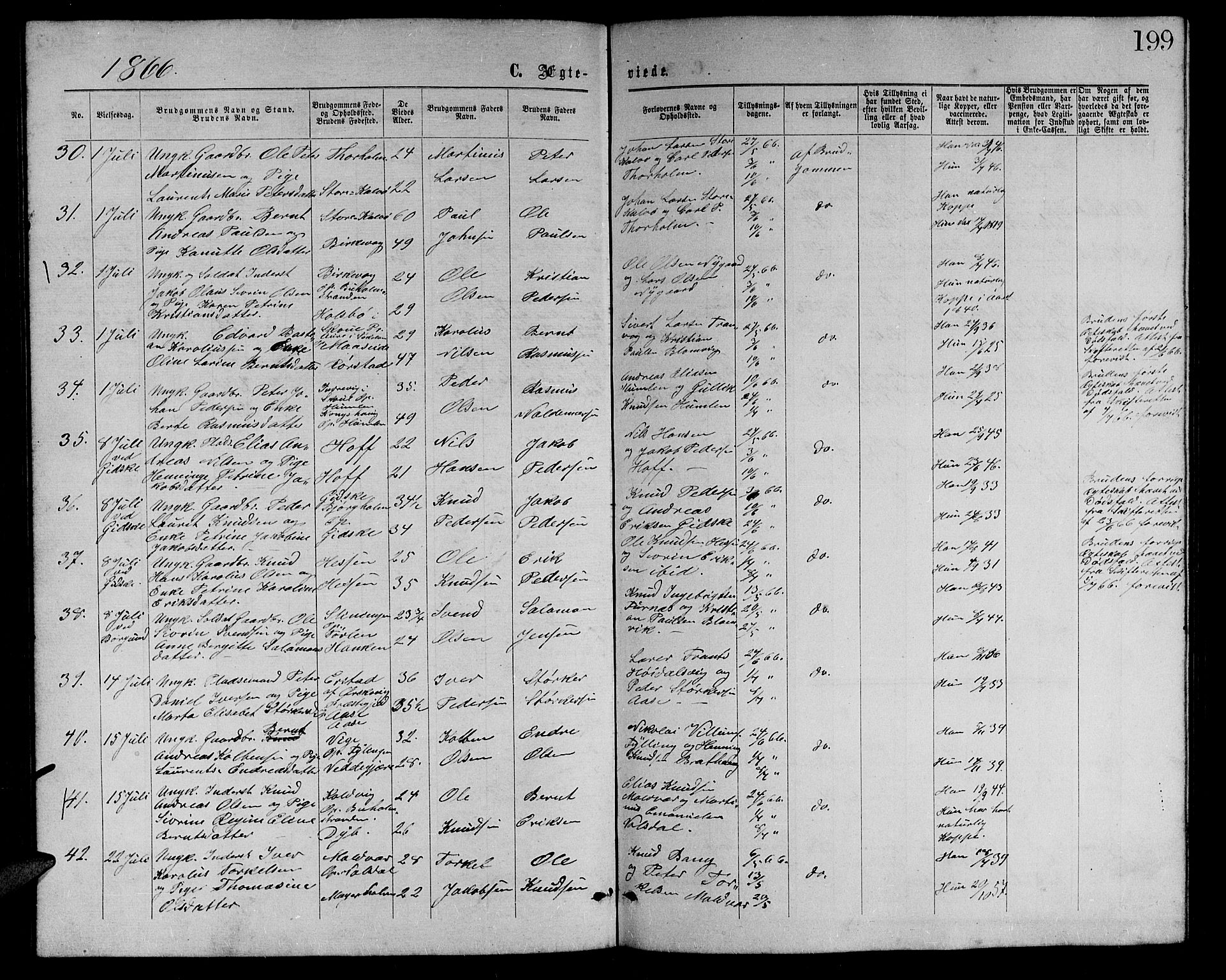 Ministerialprotokoller, klokkerbøker og fødselsregistre - Møre og Romsdal, AV/SAT-A-1454/528/L0428: Parish register (copy) no. 528C09, 1864-1880, p. 199