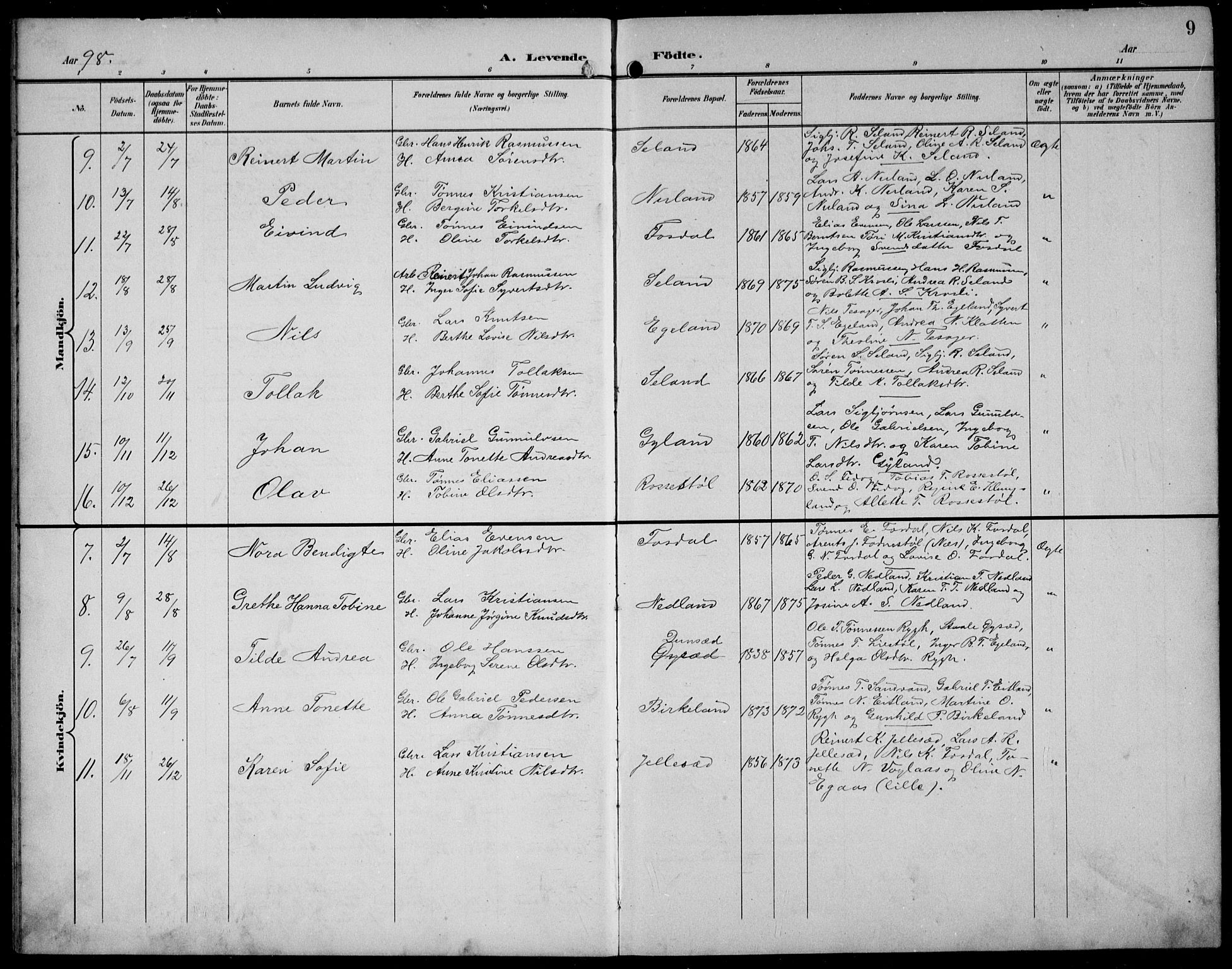 Bakke sokneprestkontor, AV/SAK-1111-0002/F/Fb/Fbb/L0004: Parish register (copy) no. B 4, 1896-1927, p. 9