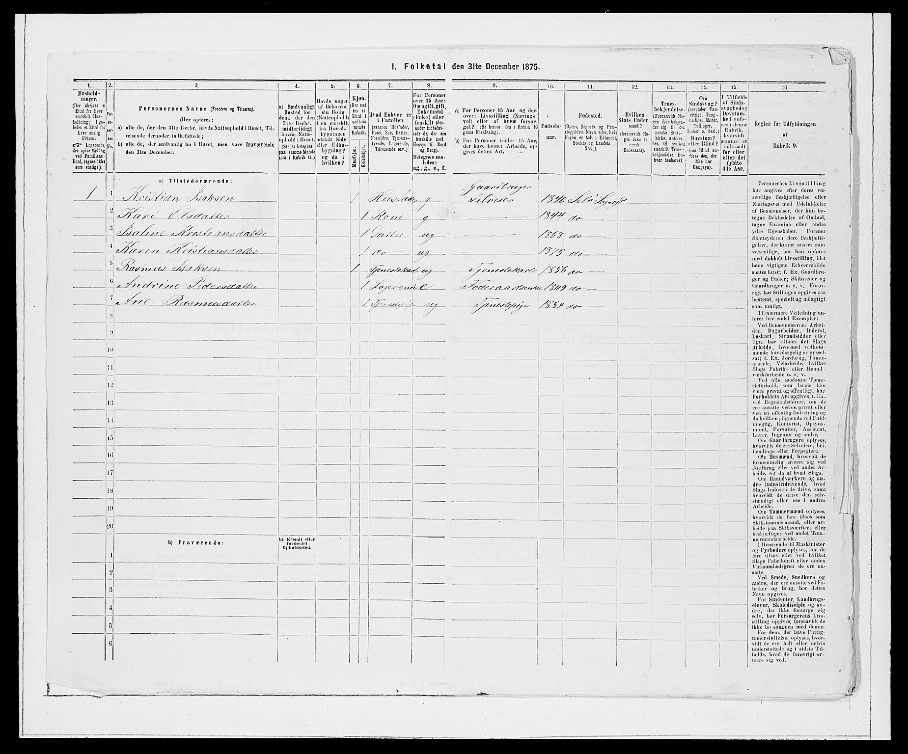 SAB, 1875 Census for 1441P Selje, 1875, p. 800