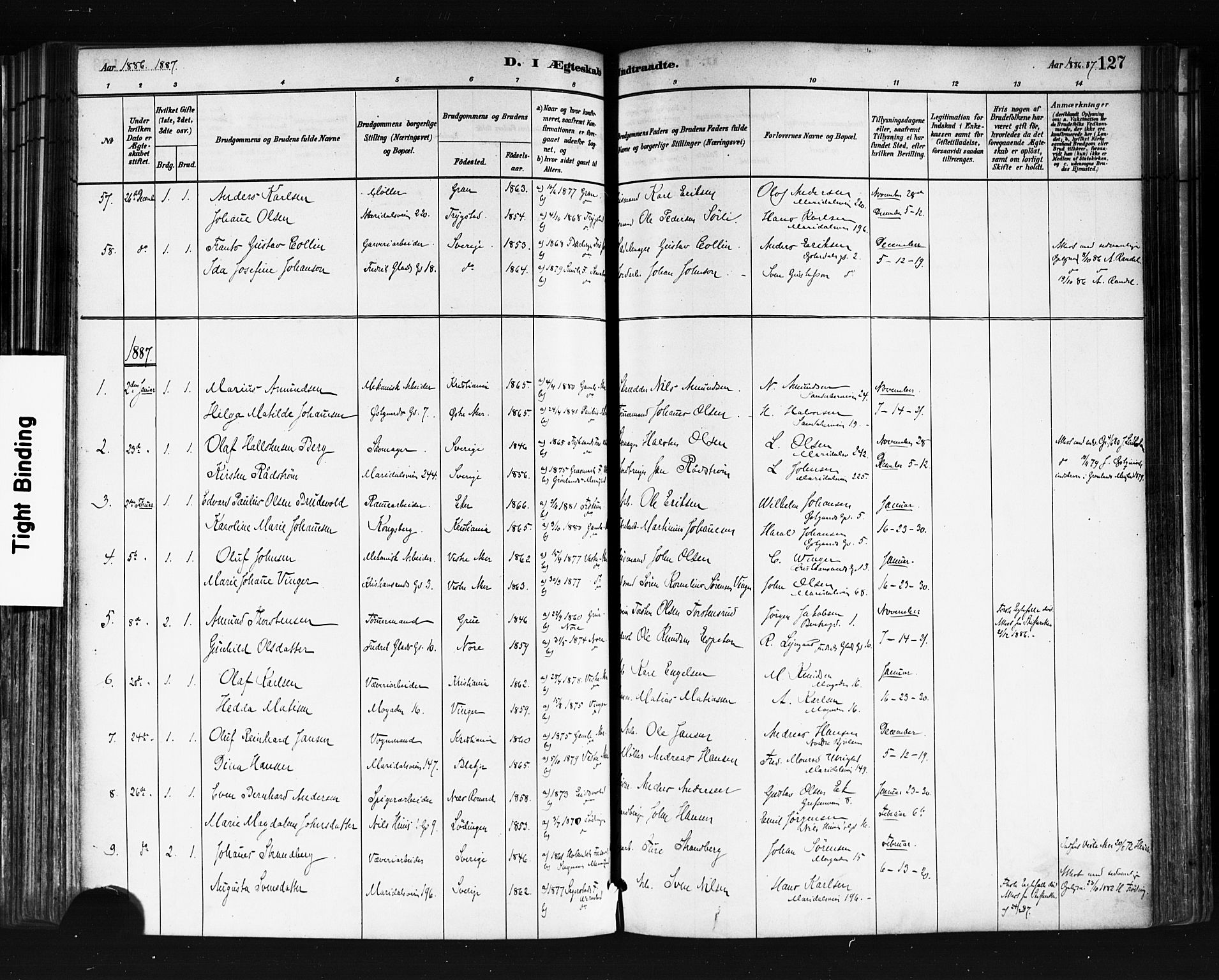 Sagene prestekontor Kirkebøker, SAO/A-10796/F/L0002: Parish register (official) no. 2, 1880-1897, p. 127