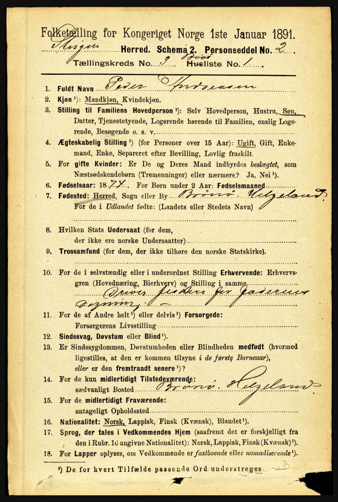 RA, 1891 census for 1848 Steigen, 1891, p. 1390