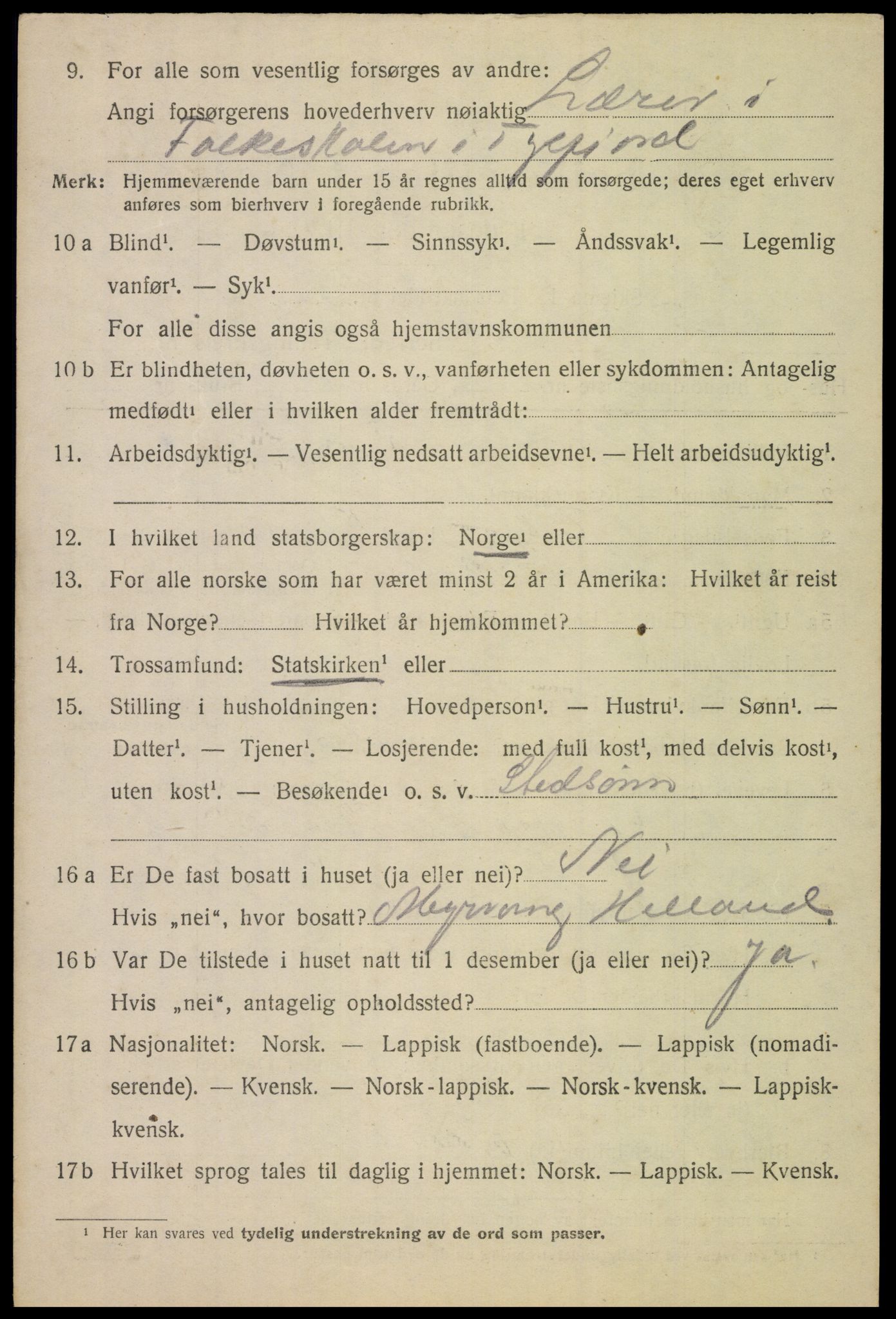 SAT, 1920 census for Tysfjord, 1920, p. 6258