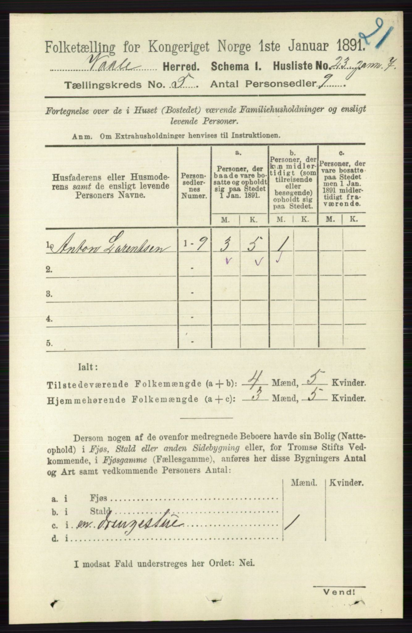 RA, 1891 census for 0716 Våle, 1891, p. 1324