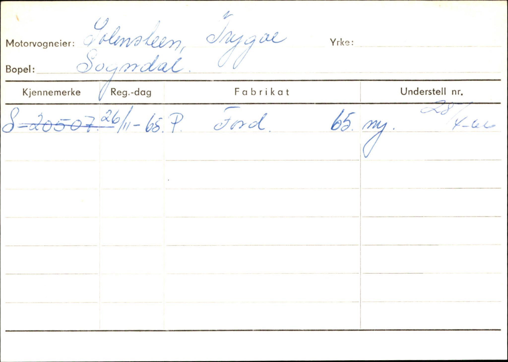 Statens vegvesen, Sogn og Fjordane vegkontor, SAB/A-5301/4/F/L0124: Eigarregister Sogndal A-U, 1945-1975, p. 2395