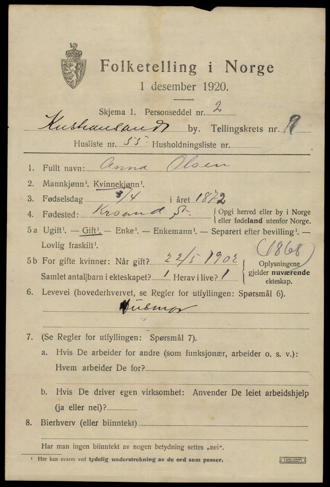 SAK, 1920 census for Kristiansand, 1920, p. 23595