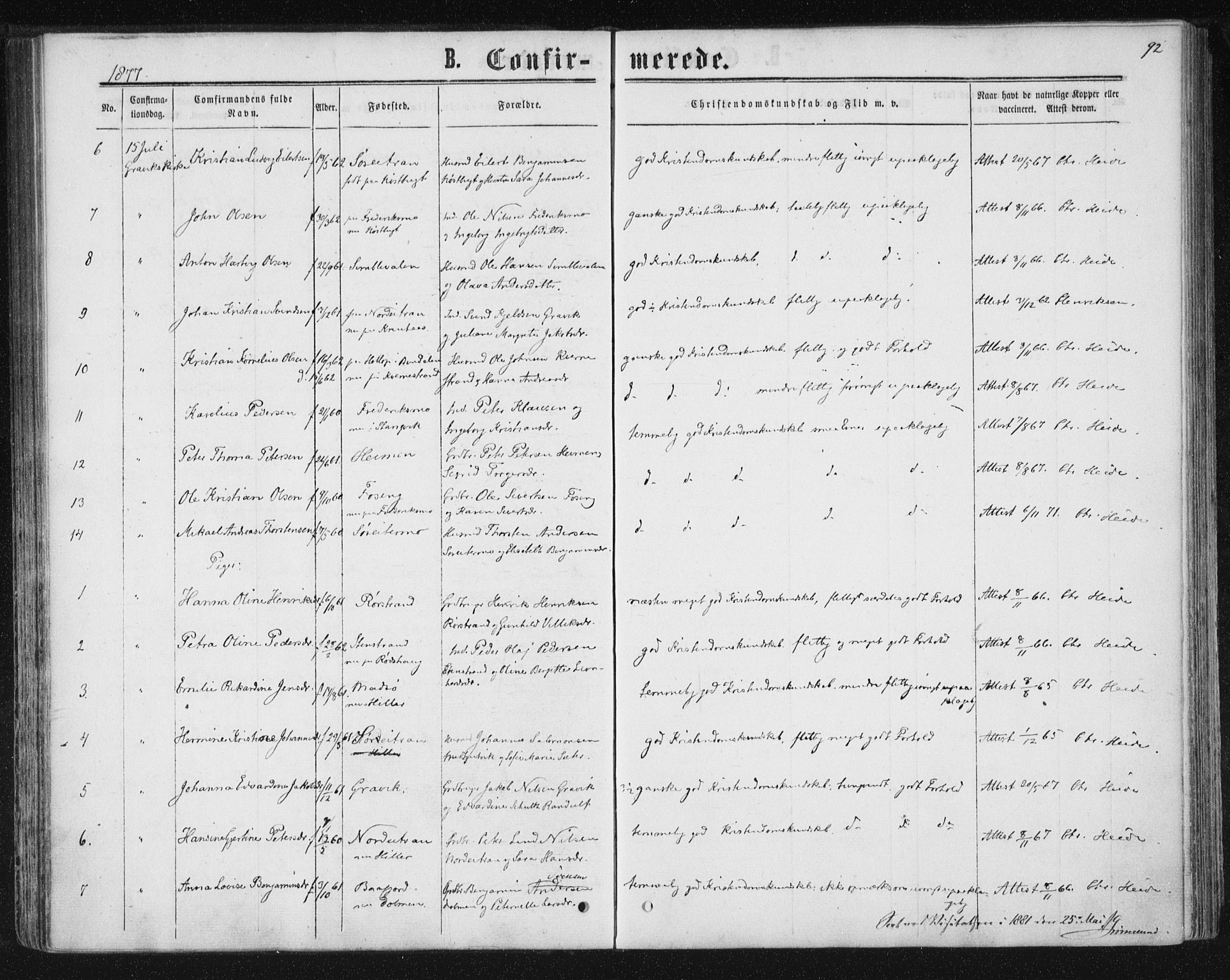 Ministerialprotokoller, klokkerbøker og fødselsregistre - Nord-Trøndelag, AV/SAT-A-1458/788/L0696: Parish register (official) no. 788A03, 1863-1877, p. 92