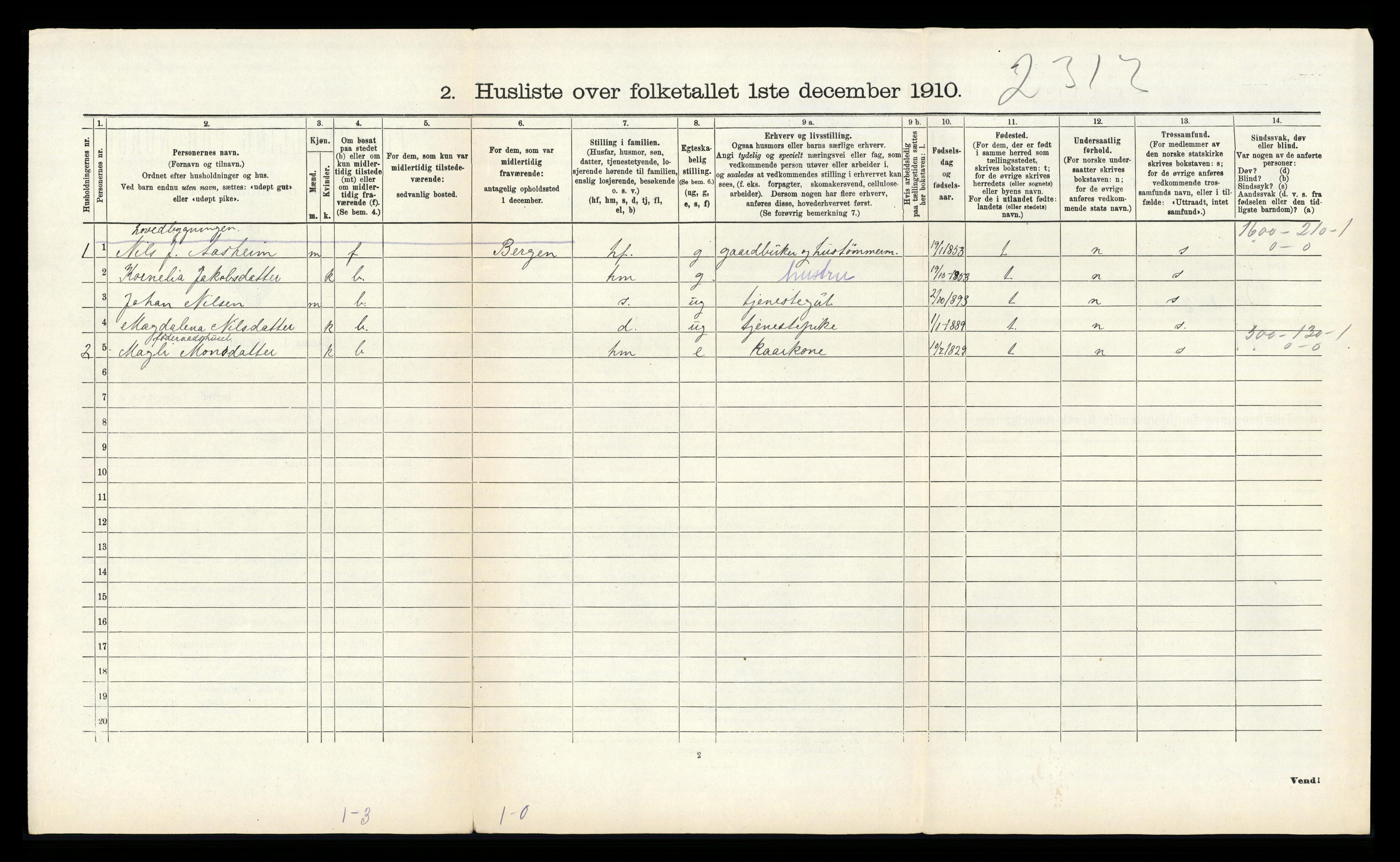 RA, 1910 census for Hosanger, 1910, p. 273