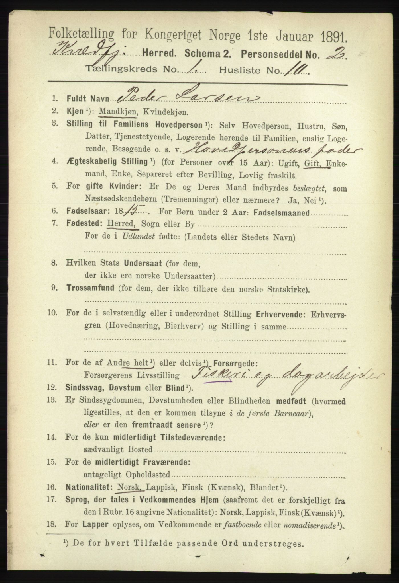 RA, 1891 census for 1911 Kvæfjord, 1891, p. 160