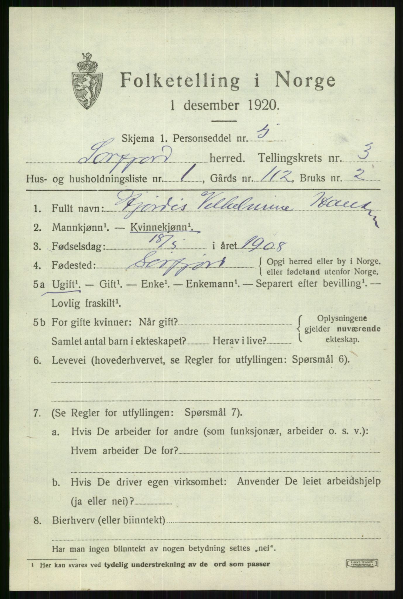 SATØ, 1920 census for Sørfjord, 1920, p. 1070