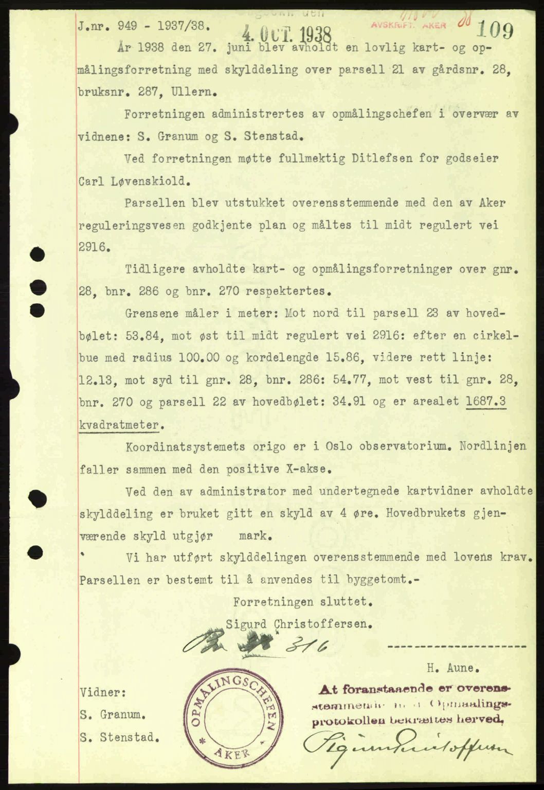 Aker herredsskriveri, SAO/A-10896/G/Gb/Gba/Gbab/L0025: Mortgage book no. A154-155, 1938-1938, Diary no: : 11800/1938