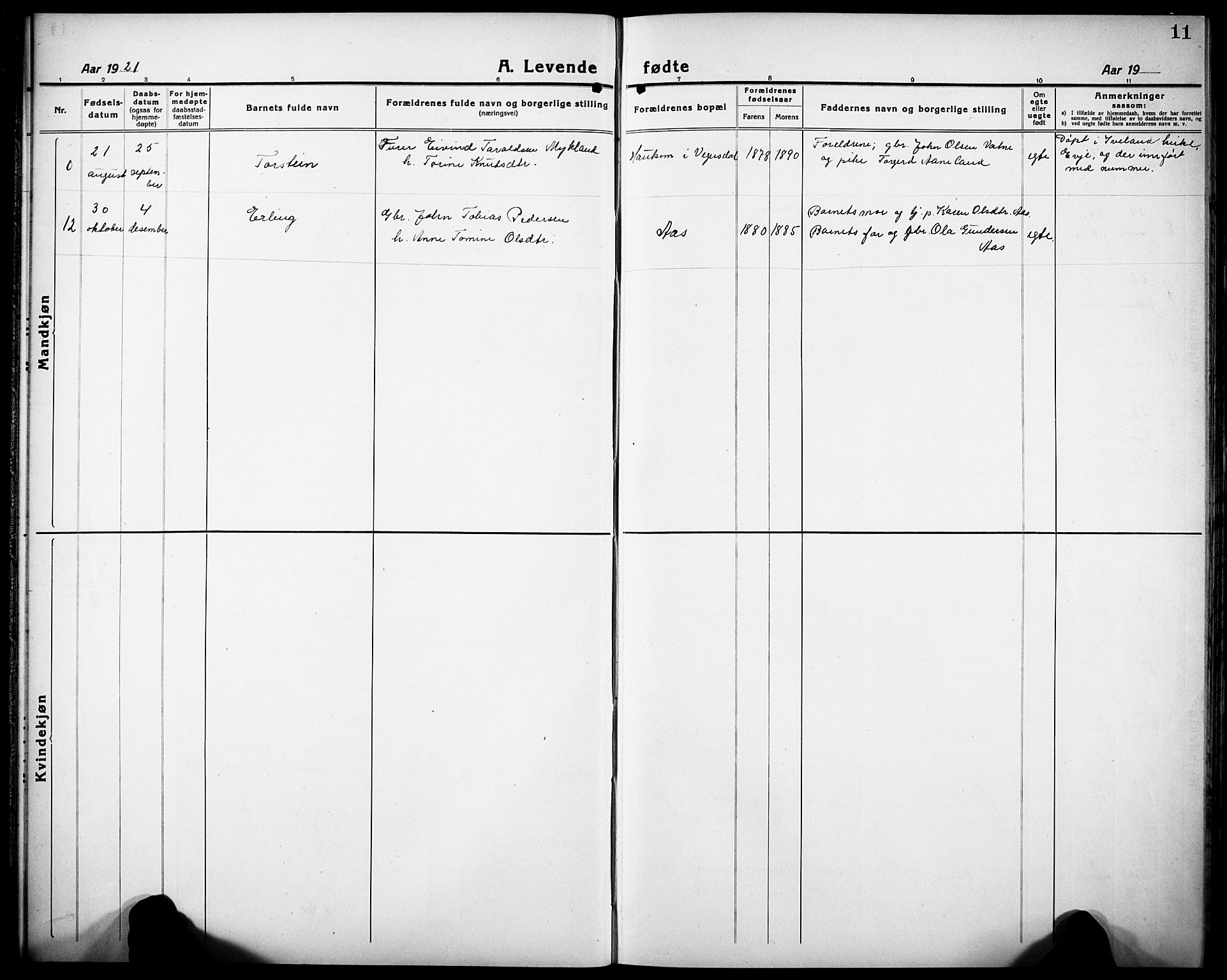 Herefoss sokneprestkontor, SAK/1111-0019/F/Fb/Fbb/L0004: Parish register (copy) no. B 4, 1917-1933, p. 11