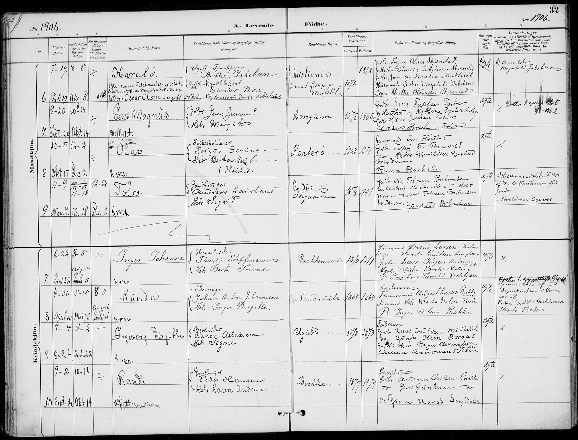 Austre Moland sokneprestkontor, AV/SAK-1111-0001/F/Fa/Faa/L0011: Parish register (official) no. A 11, 1894-1915, p. 32