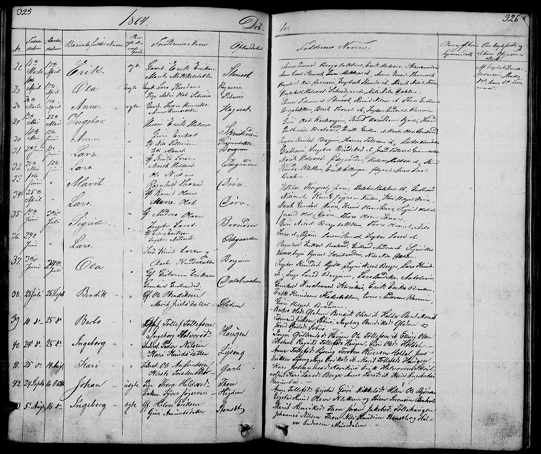 Nord-Aurdal prestekontor, AV/SAH-PREST-132/H/Ha/Hab/L0001: Parish register (copy) no. 1, 1834-1887, p. 325-326