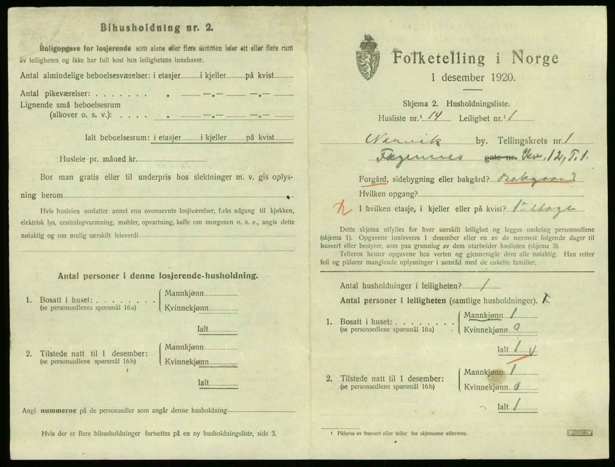 SAT, 1920 census for Narvik, 1920, p. 3972
