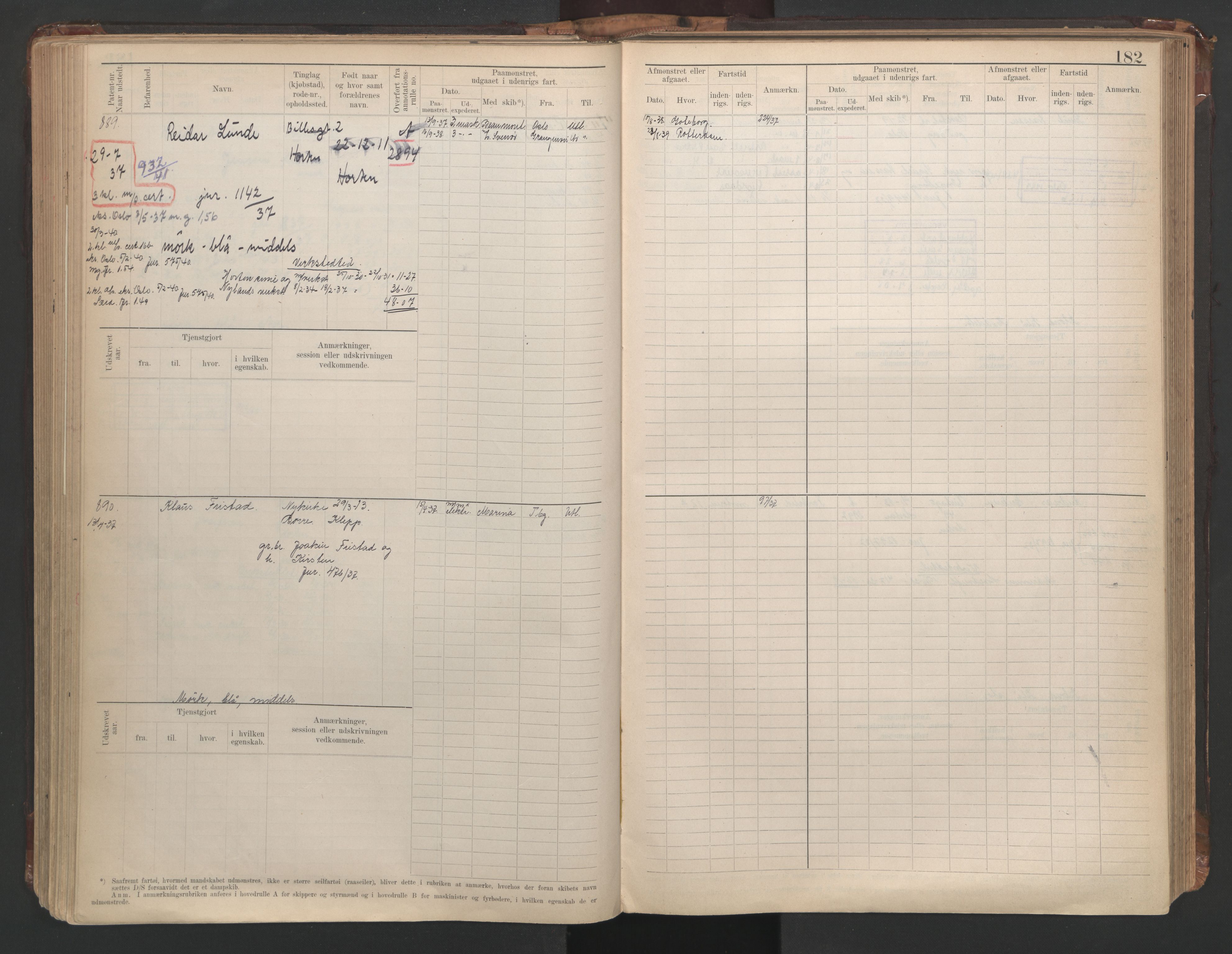 Horten innrulleringskontor, AV/SAKO-A-785/F/Fe/L0008: Maskinist, fyrbøterrulle, 1911-1948, p. 182