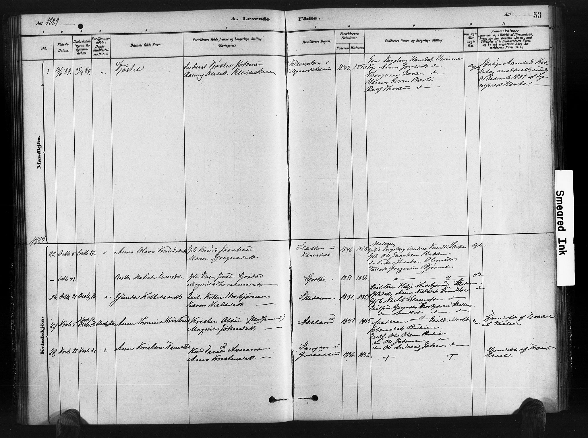 Gjerstad sokneprestkontor, AV/SAK-1111-0014/F/Fa/Fab/L0004: Parish register (official) no. A 4, 1879-1890, p. 53