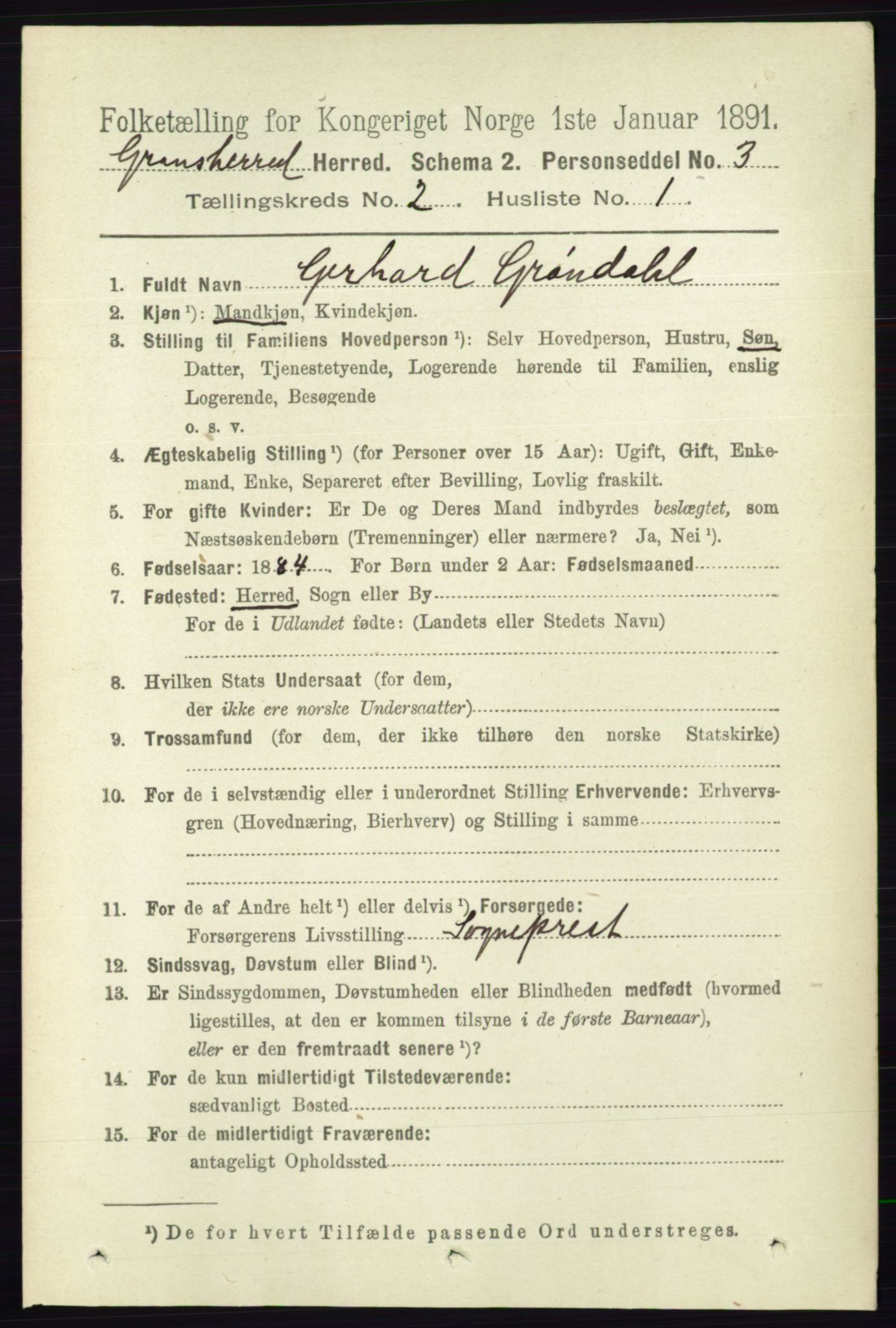 RA, 1891 census for 0824 Gransherad, 1891, p. 289