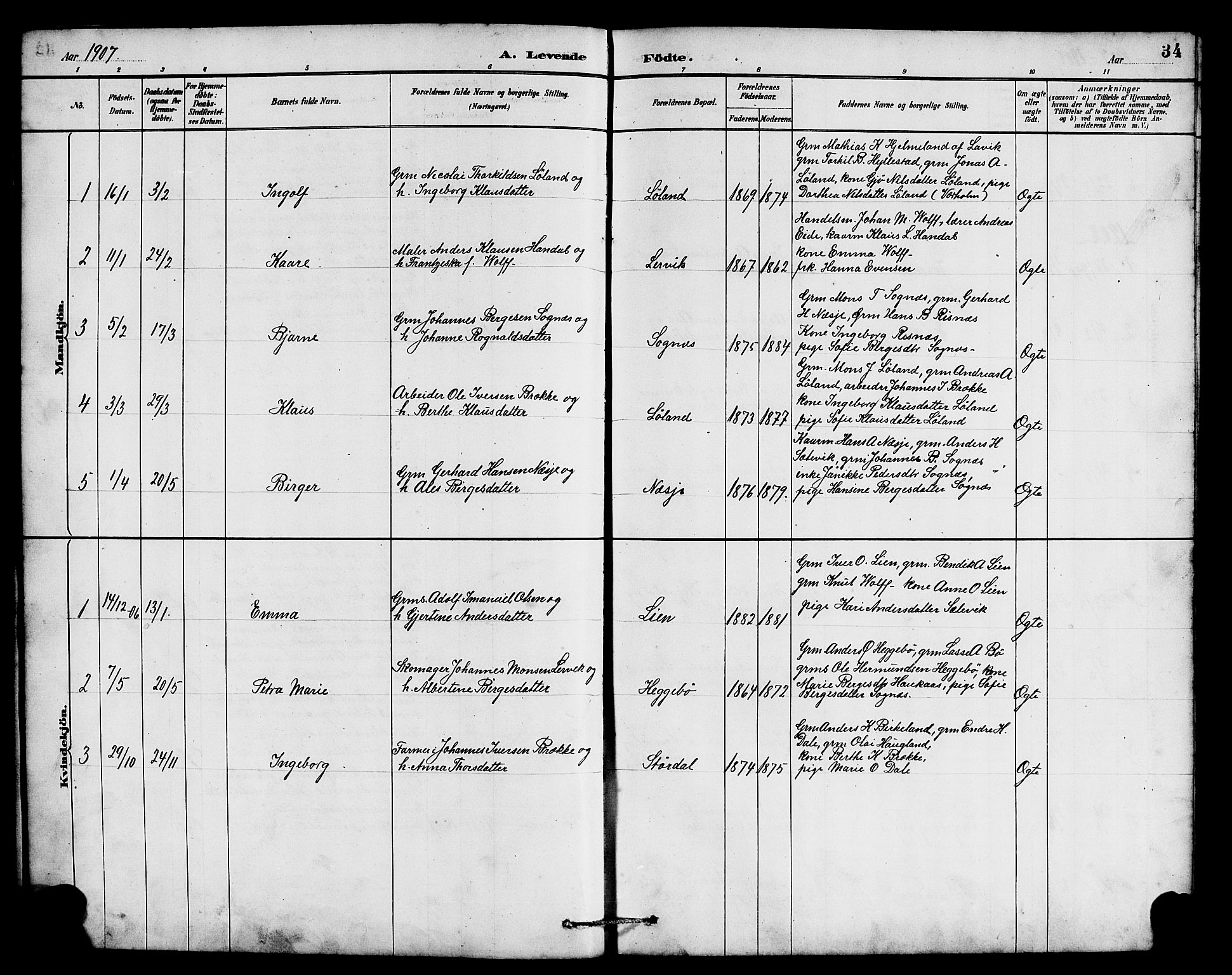 Hyllestad sokneprestembete, SAB/A-80401: Parish register (copy) no. B 2, 1889-1915, p. 34