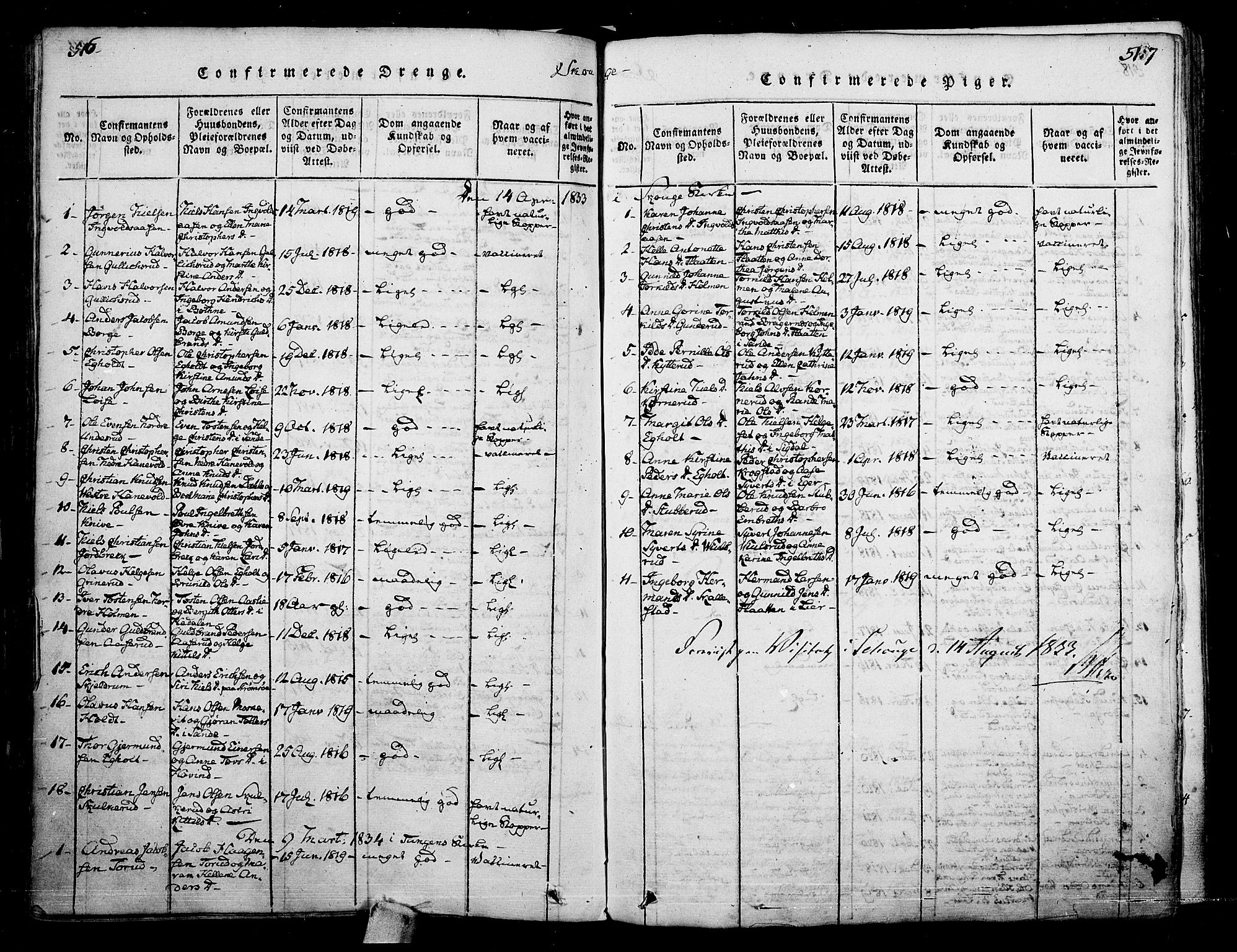 Skoger kirkebøker, AV/SAKO-A-59/F/Fa/L0002: Parish register (official) no. I 2 /1, 1814-1842, p. 516-517