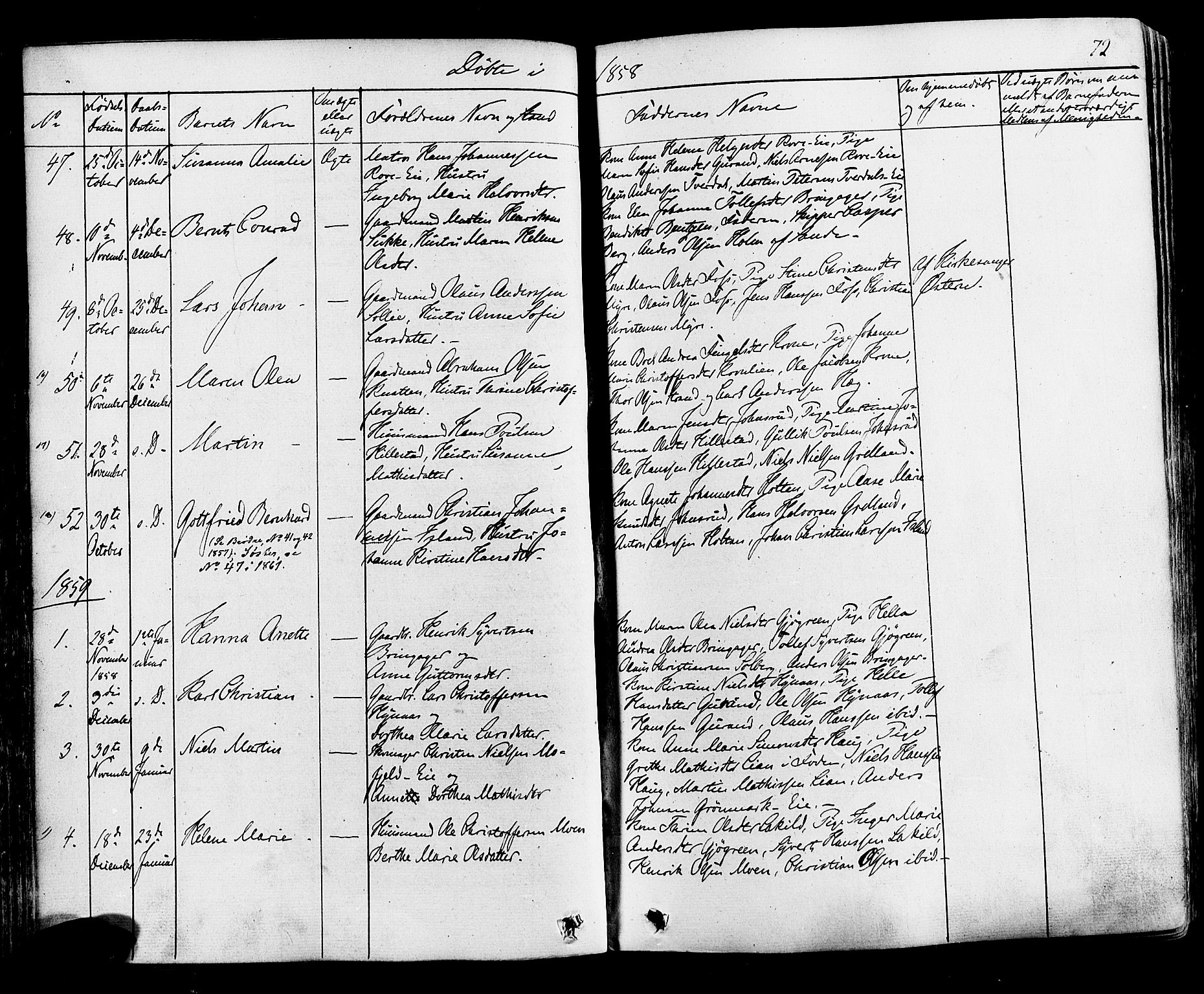 Botne kirkebøker, SAKO/A-340/F/Fa/L0006: Parish register (official) no. I 6, 1836-1877, p. 72