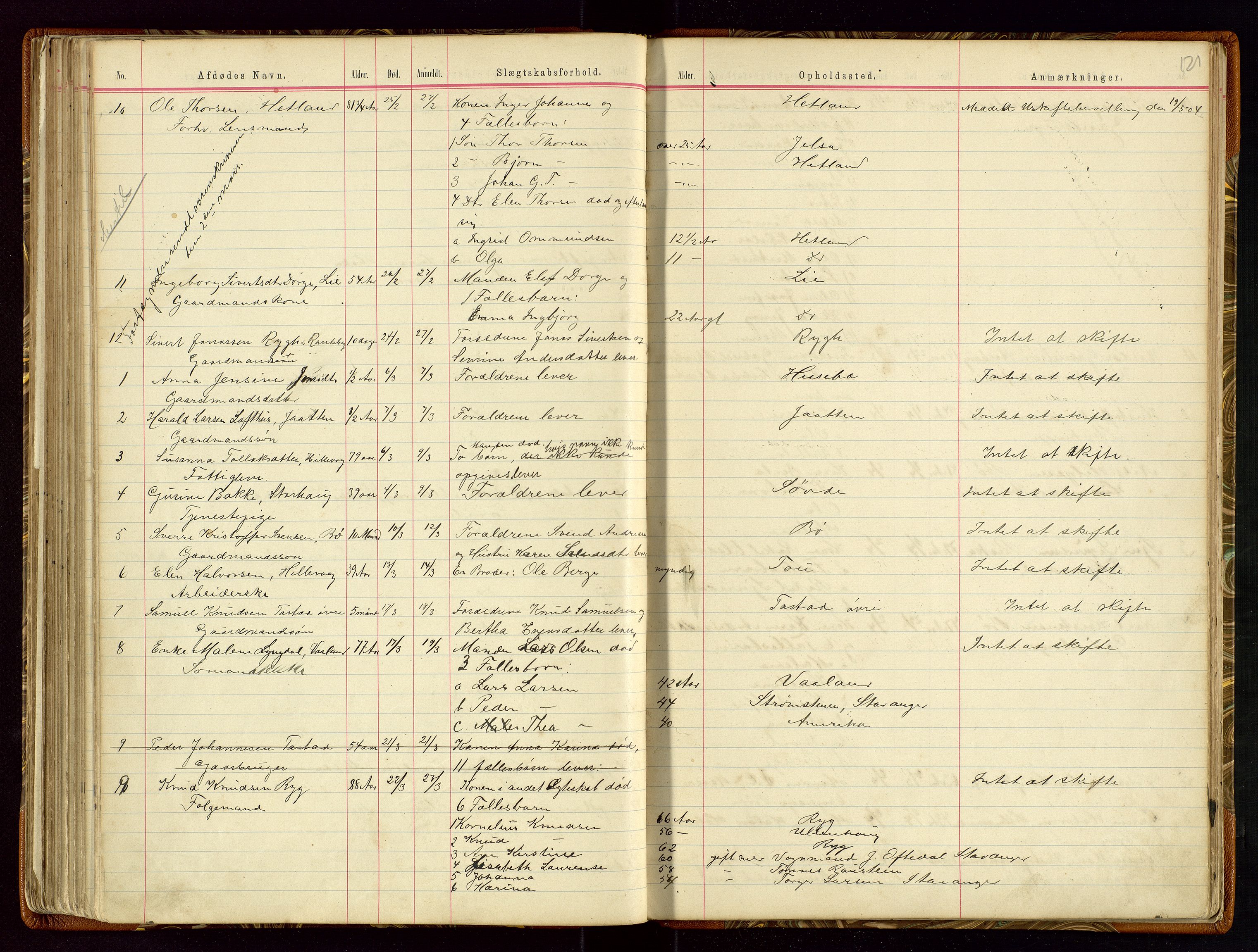 Hetland lensmannskontor, AV/SAST-A-100101/Gga/L0001: Dødsfallprotokoll, 1883-1910, p. 121