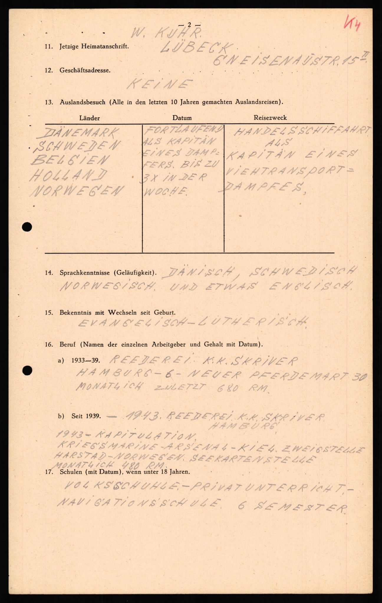 Forsvaret, Forsvarets overkommando II, AV/RA-RAFA-3915/D/Db/L0018: CI Questionaires. Tyske okkupasjonsstyrker i Norge. Tyskere., 1945-1946, p. 458