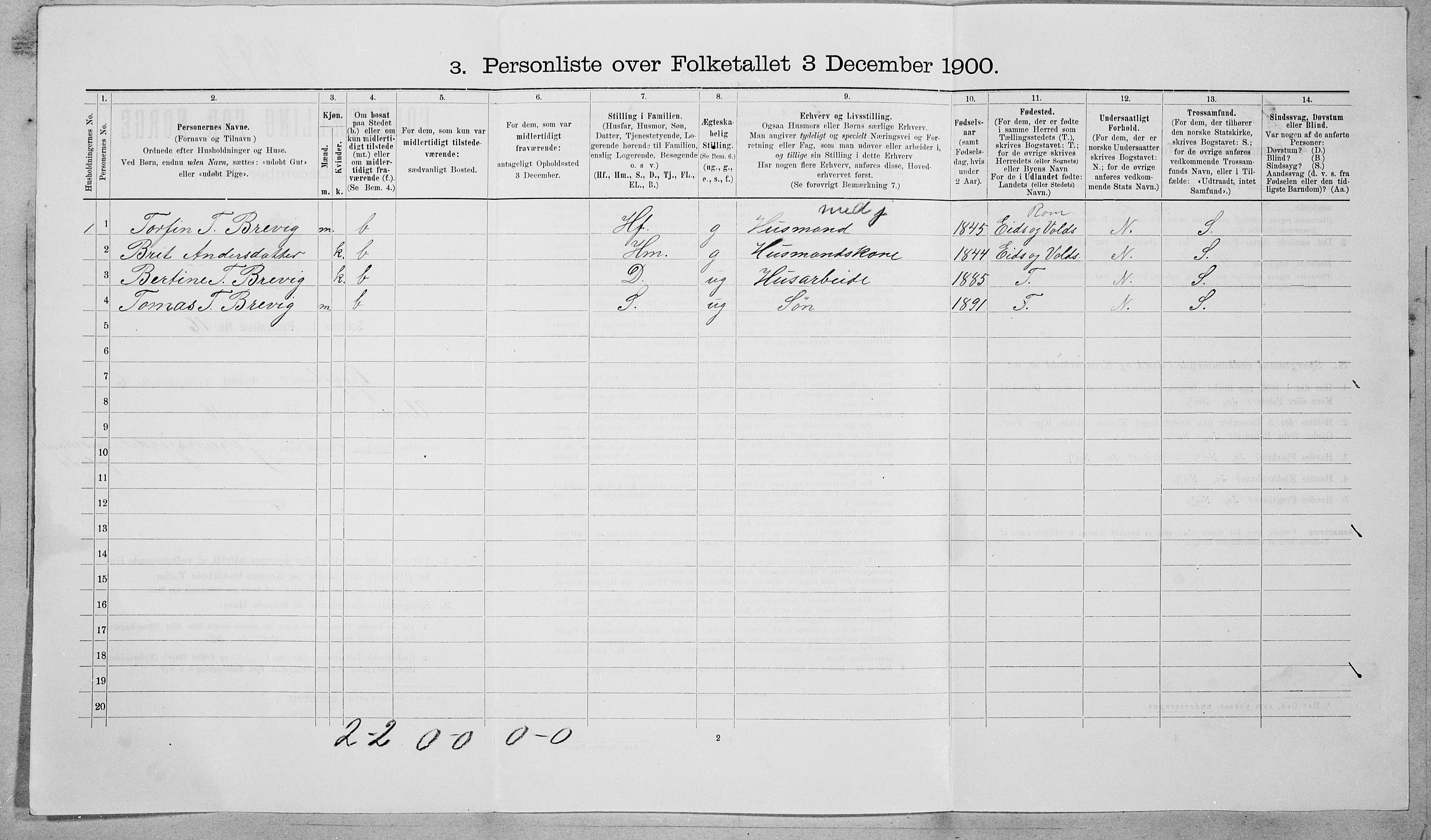 SAT, 1900 census for Grytten, 1900, p. 692