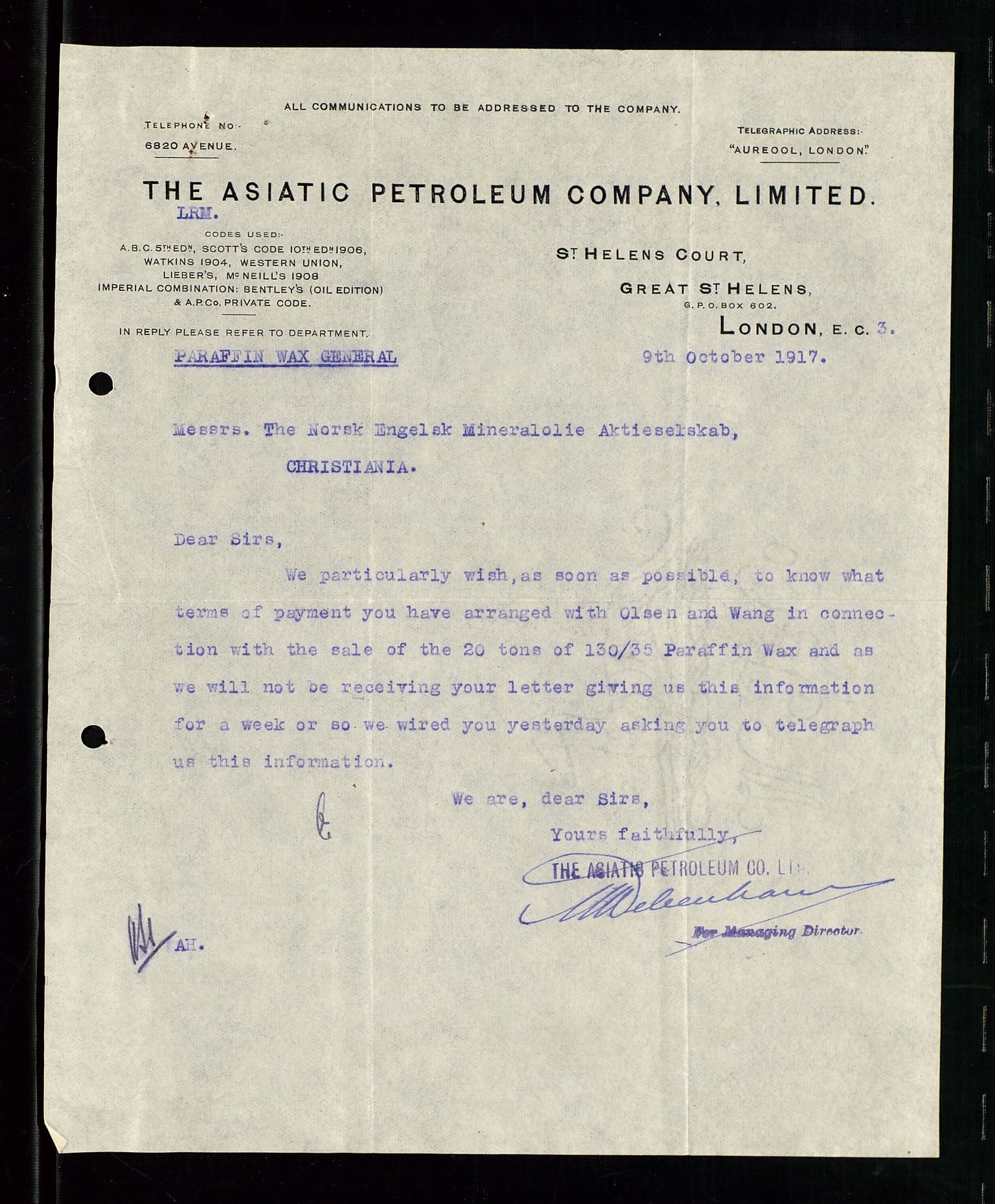 Pa 1521 - A/S Norske Shell, AV/SAST-A-101915/E/Ea/Eaa/L0001: Sjefskorrespondanse, 1917, p. 564