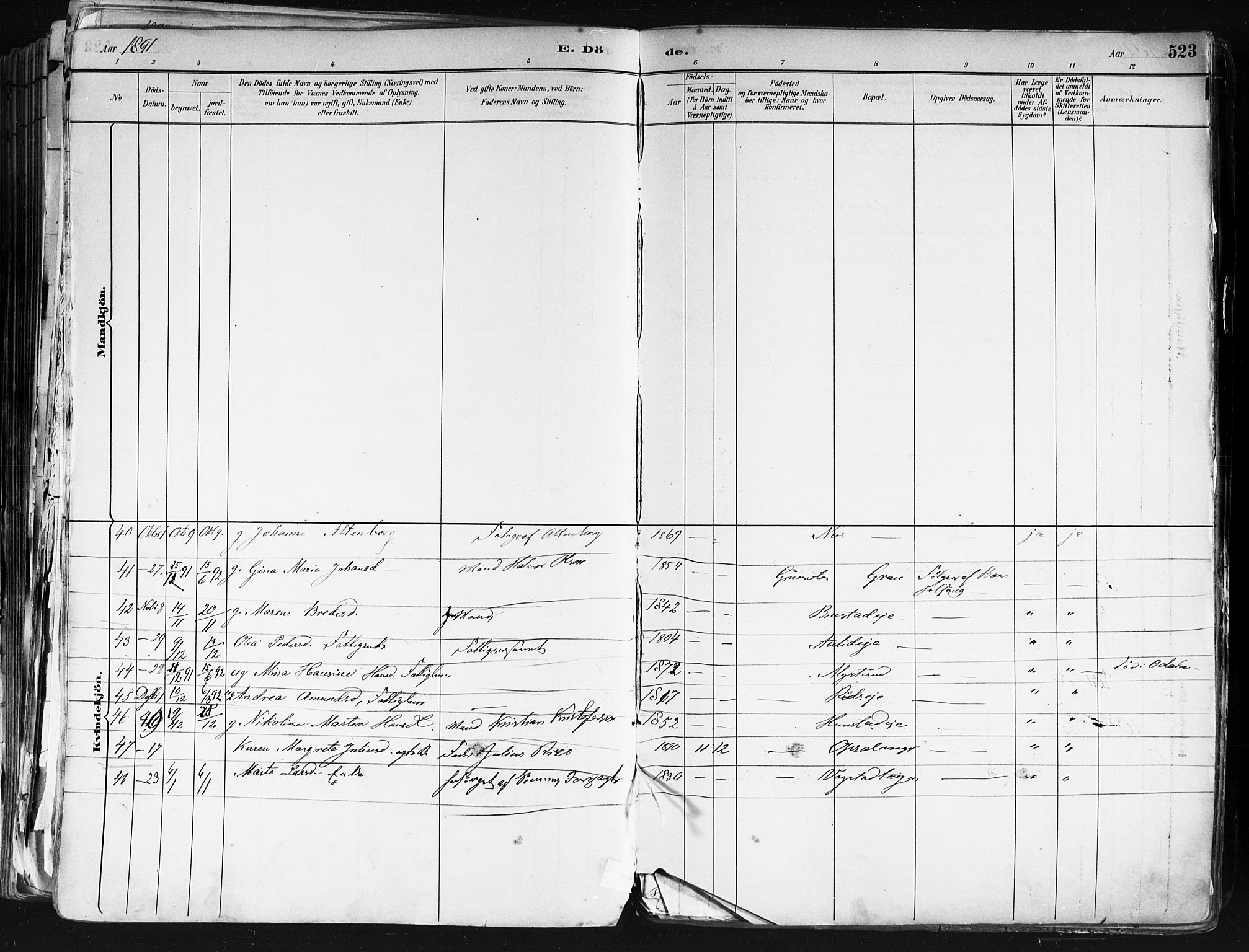 Nes prestekontor Kirkebøker, AV/SAO-A-10410/F/Fa/L0010: Parish register (official) no. I 10, 1883-1898, p. 523