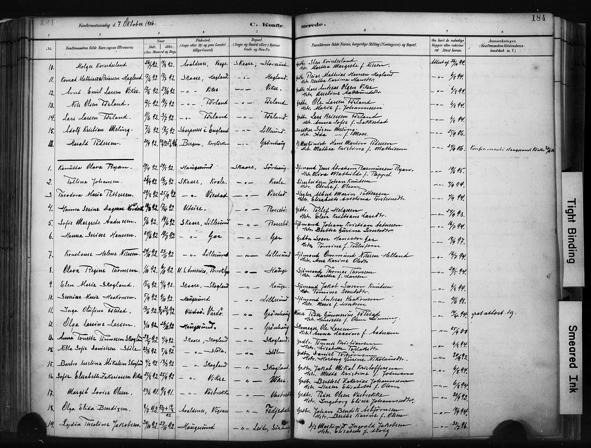 Haugesund sokneprestkontor, AV/SAST-A -101863/H/Ha/Haa/L0004: Parish register (official) no. A 4, 1886-1908, p. 184