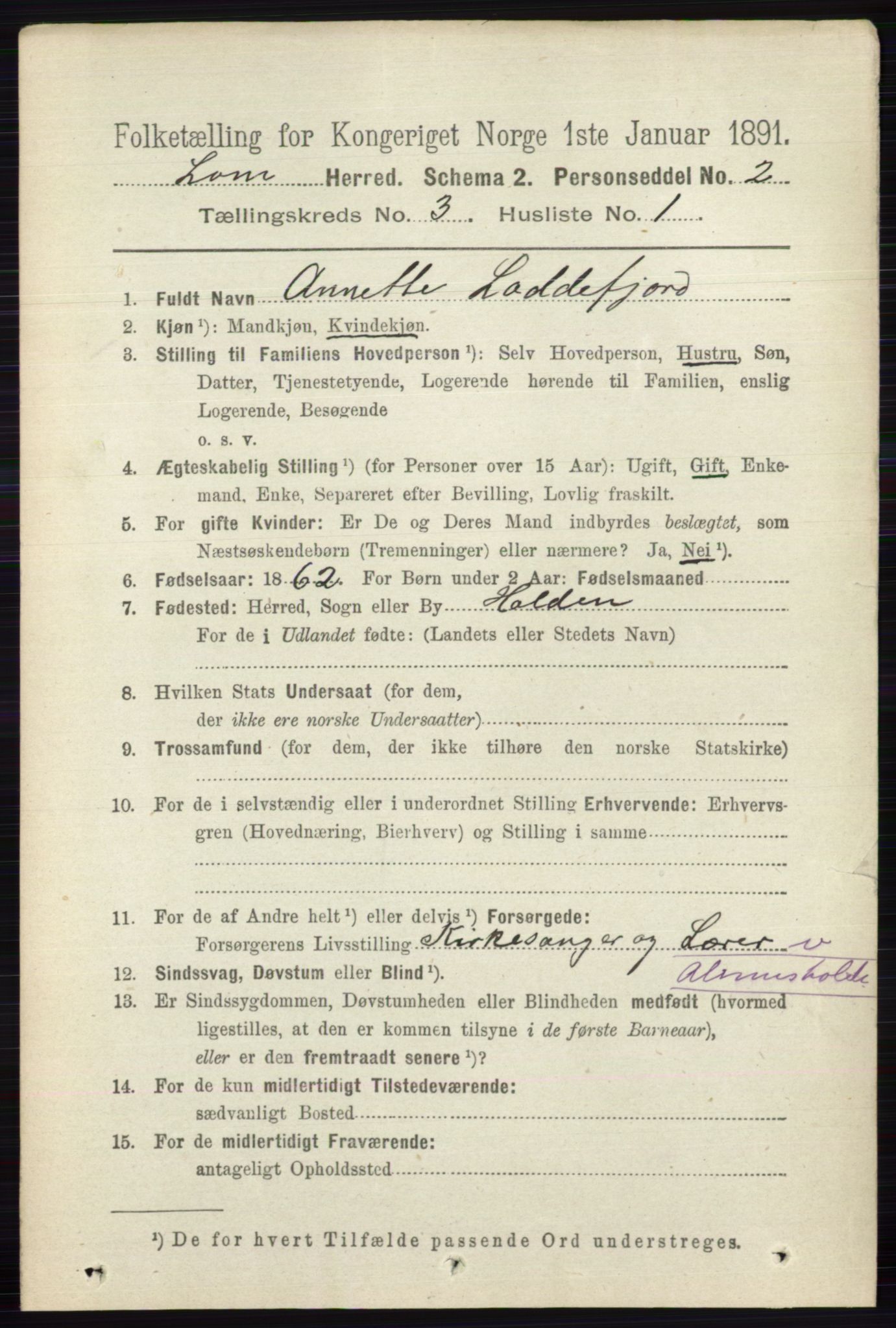 RA, 1891 census for 0514 Lom, 1891, p. 1262