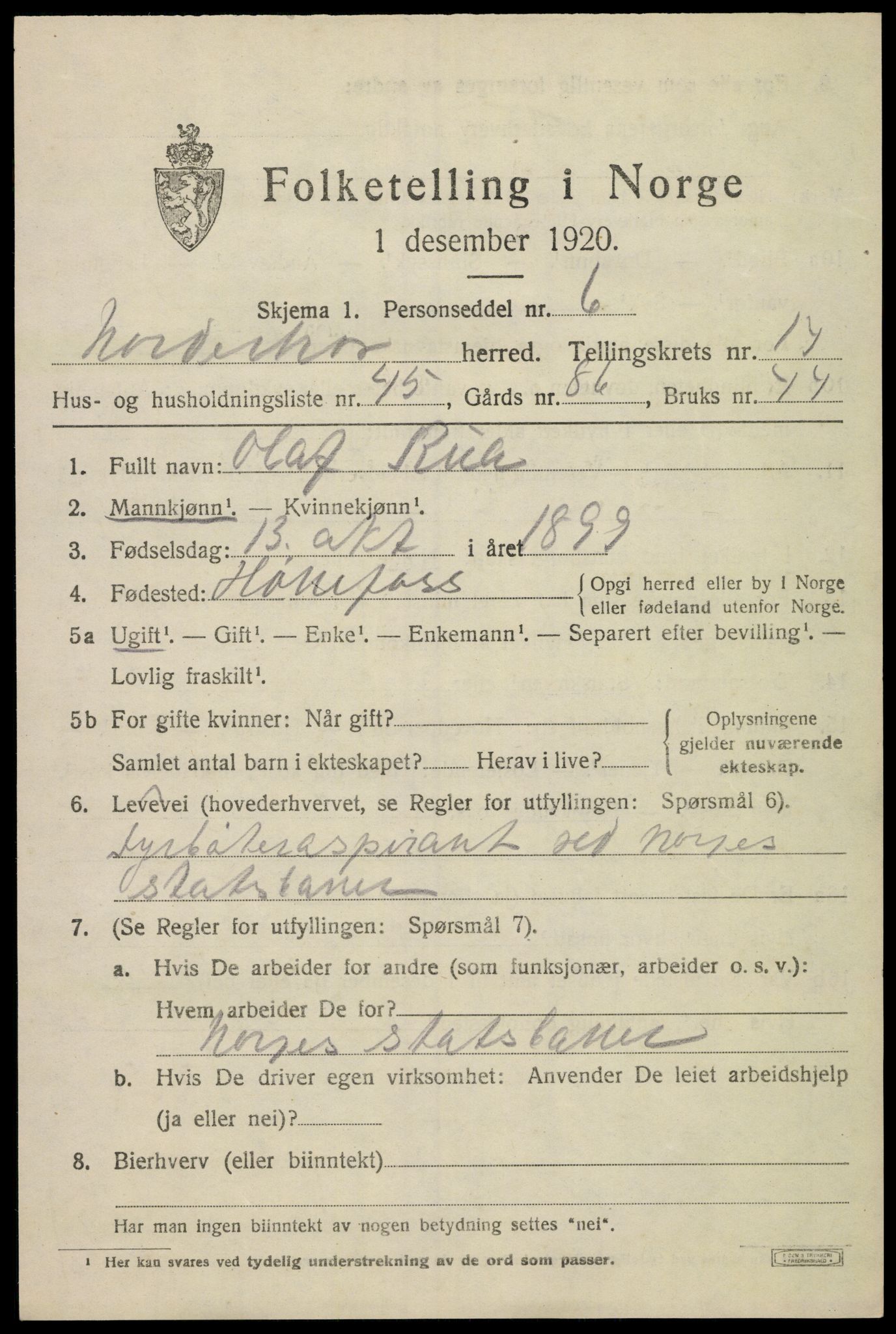 SAKO, 1920 census for Norderhov, 1920, p. 15538