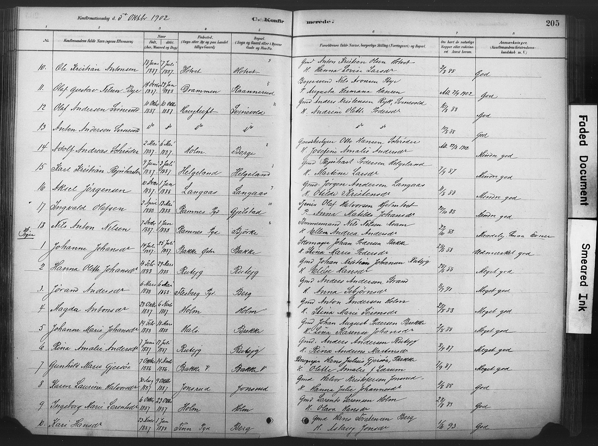 Våle kirkebøker, SAKO/A-334/F/Fa/L0011: Parish register (official) no. I 11, 1878-1906, p. 205