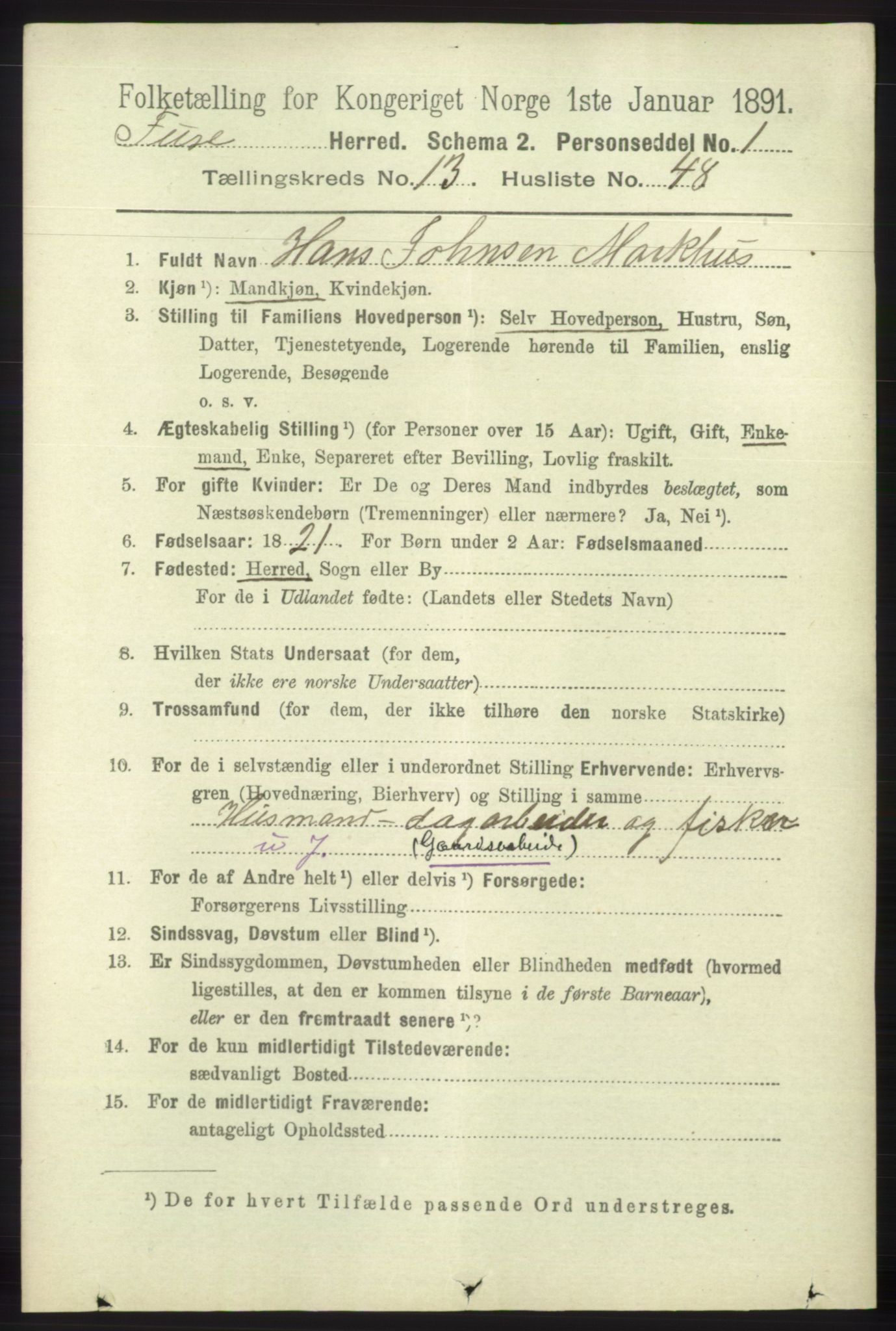 RA, 1891 census for 1241 Fusa, 1891, p. 3138