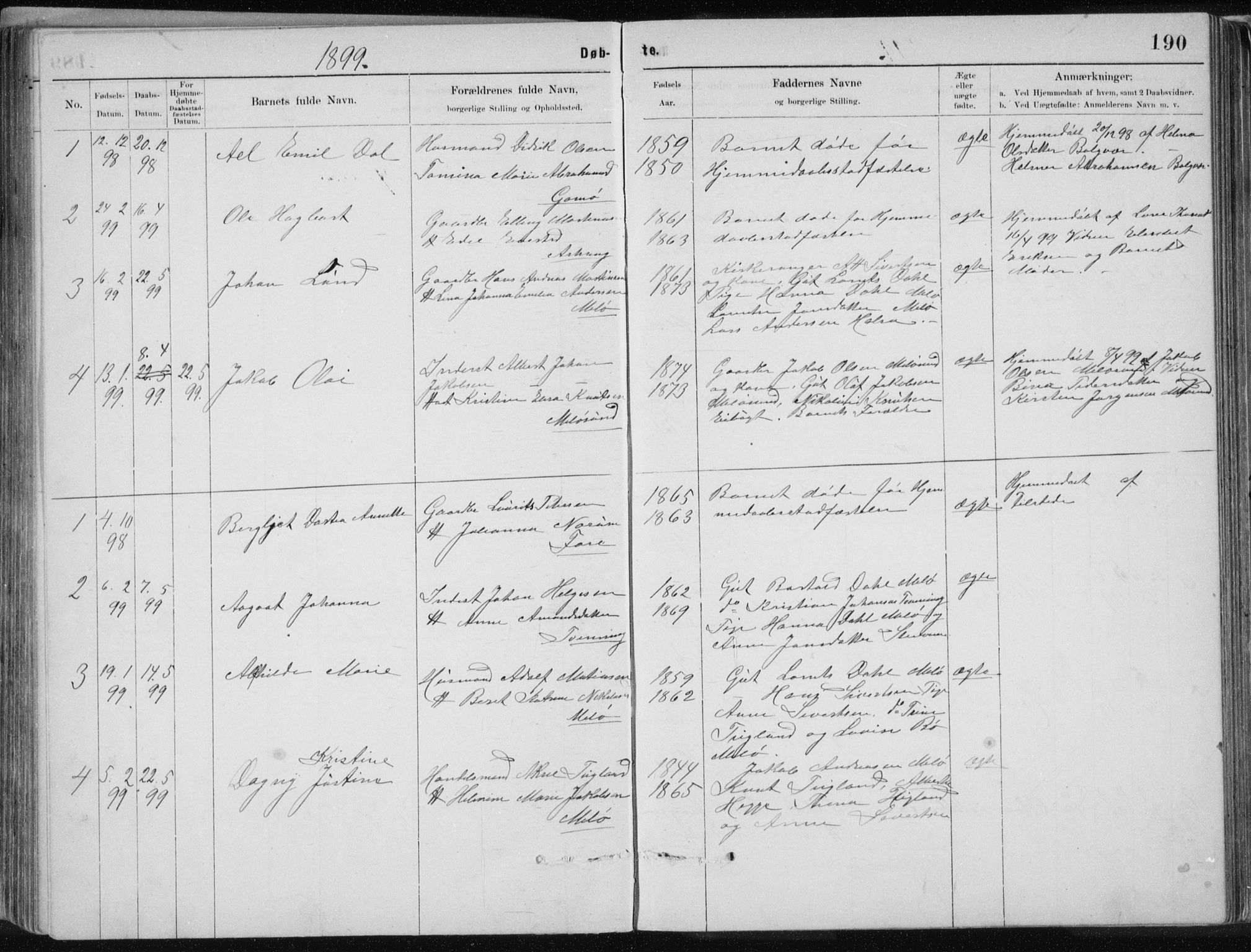 Ministerialprotokoller, klokkerbøker og fødselsregistre - Nordland, SAT/A-1459/843/L0636: Parish register (copy) no. 843C05, 1884-1909, p. 190