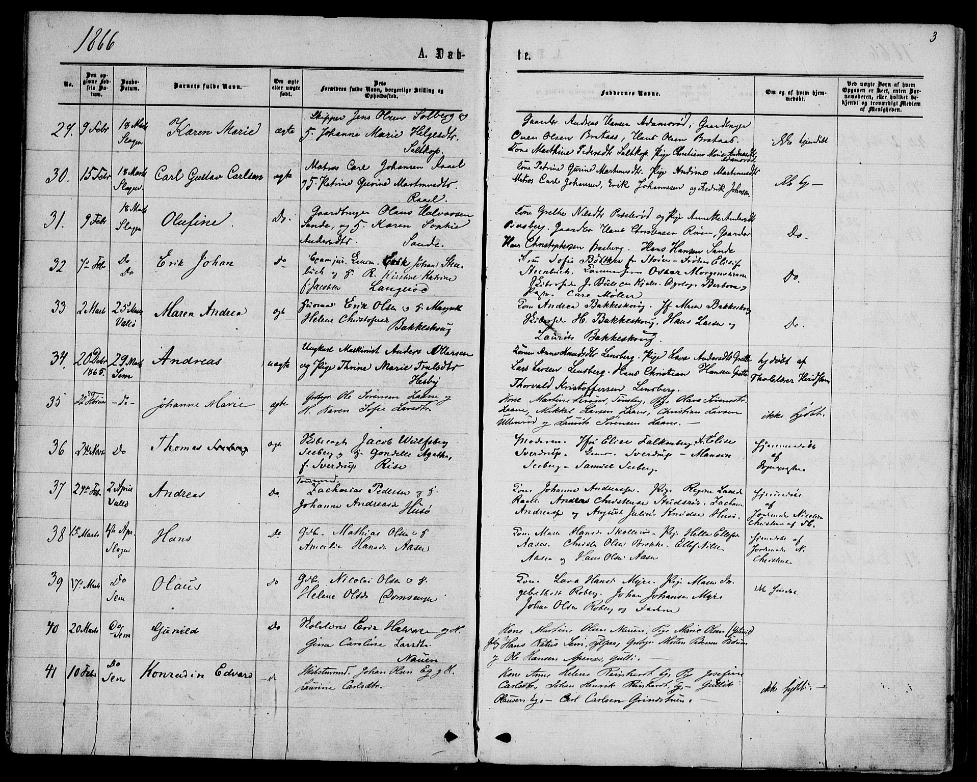 Sem kirkebøker, AV/SAKO-A-5/F/Fa/L0008: Parish register (official) no. I 8, 1866-1873, p. 3