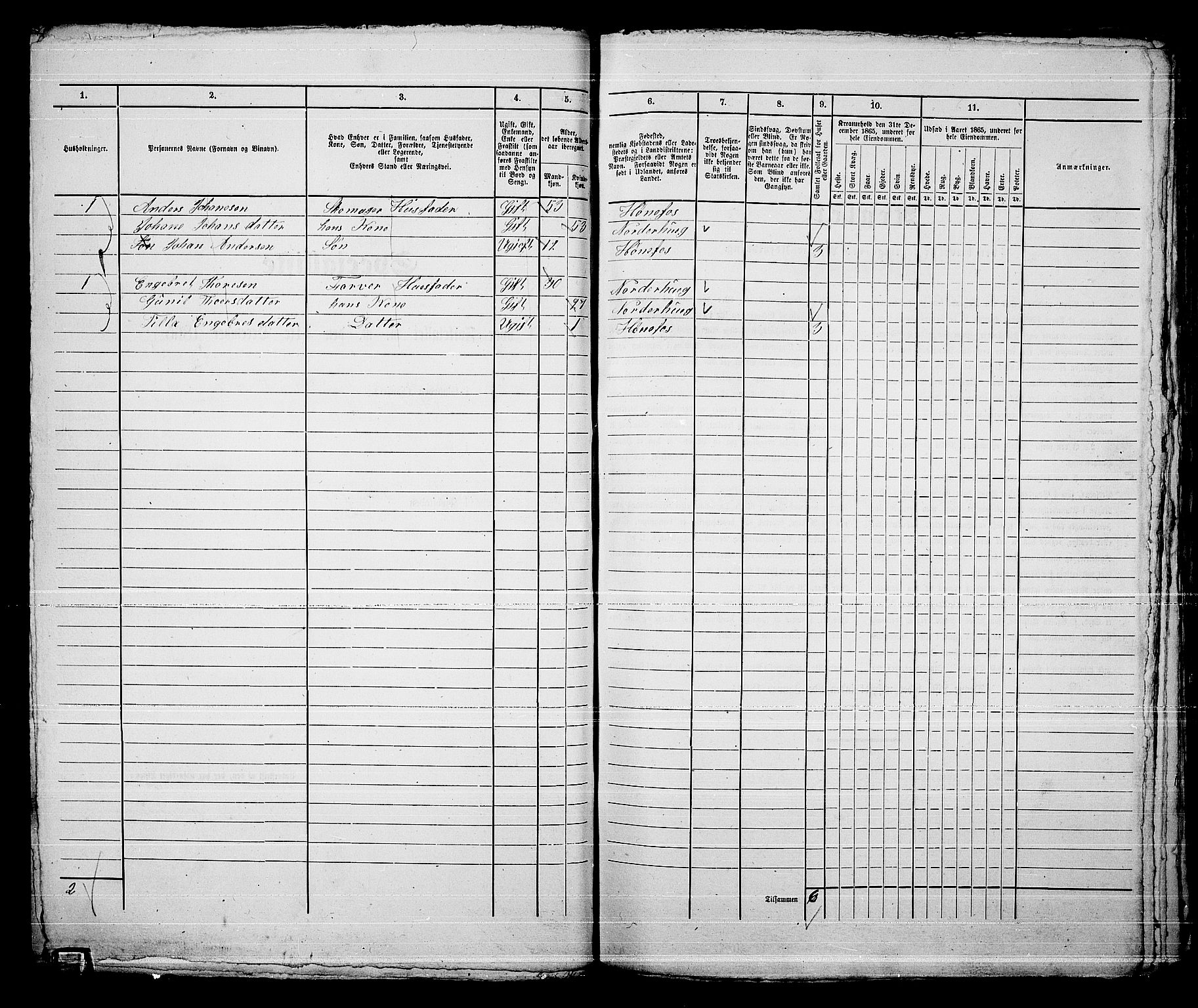 RA, 1865 census for Norderhov/Hønefoss, 1865, p. 121