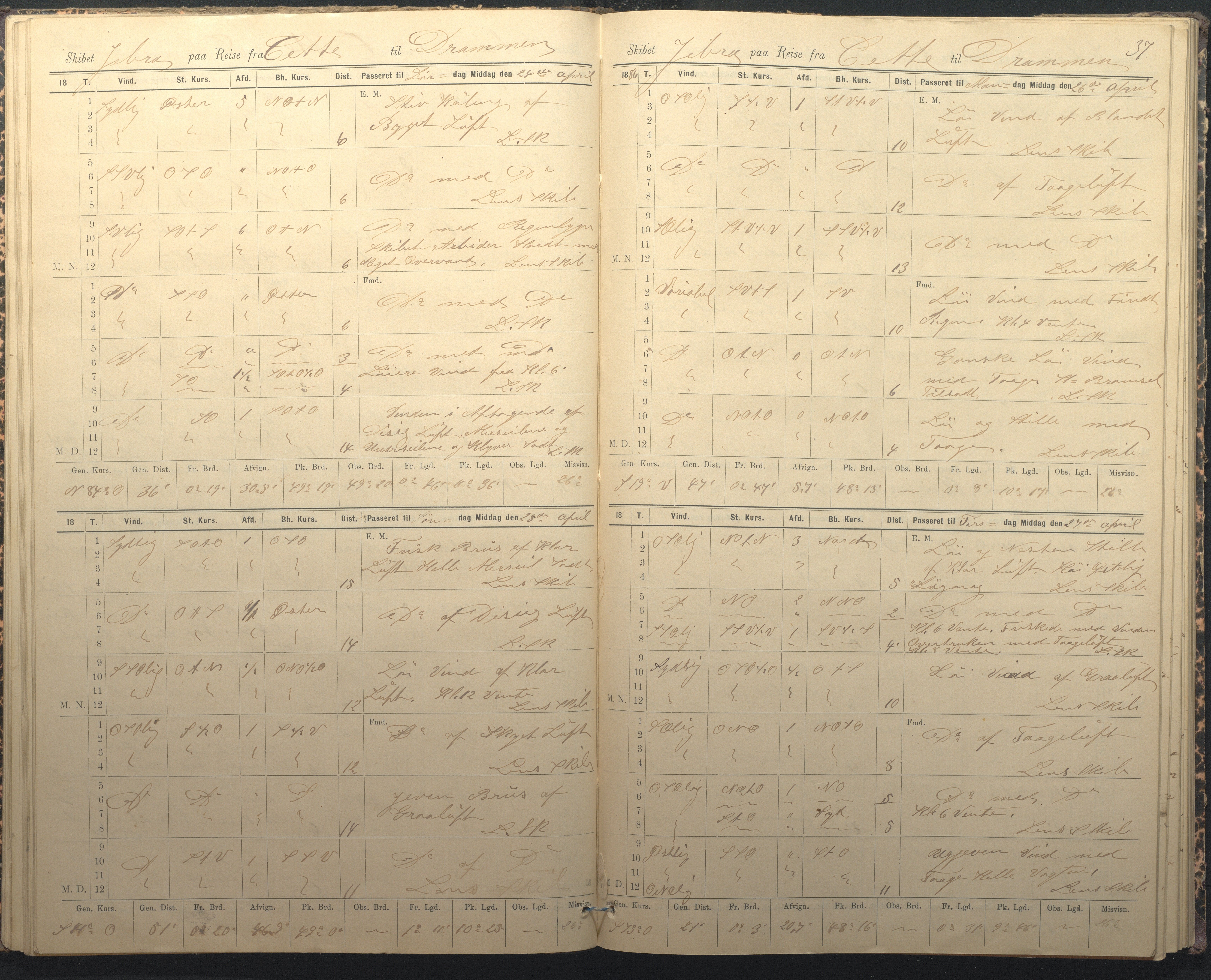 Fartøysarkivet, AAKS/PA-1934/F/L0184/0012: Flere fartøy (se mappenivå) / Jeba (skip), 1885-1886, p. 37