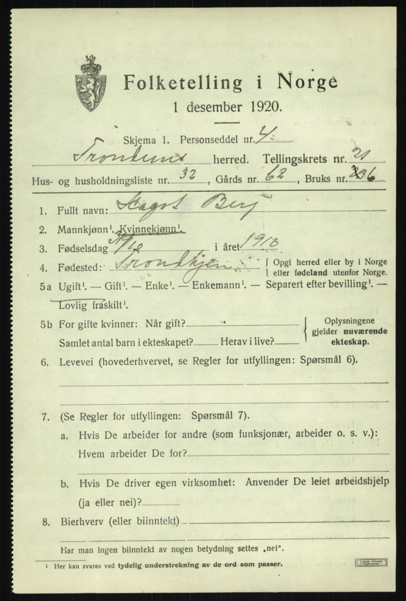 SATØ, 1920 census for Trondenes, 1920, p. 16868