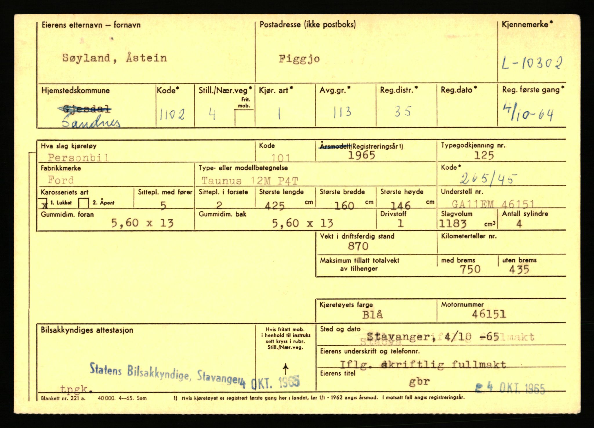 Stavanger trafikkstasjon, AV/SAST-A-101942/0/F/L0018: L-10000 - L-10499, 1930-1971, p. 1145