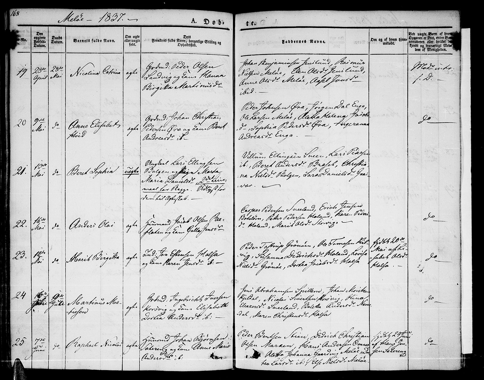 Ministerialprotokoller, klokkerbøker og fødselsregistre - Nordland, AV/SAT-A-1459/841/L0598: Parish register (official) no. 841A06 /2, 1825-1844, p. 168